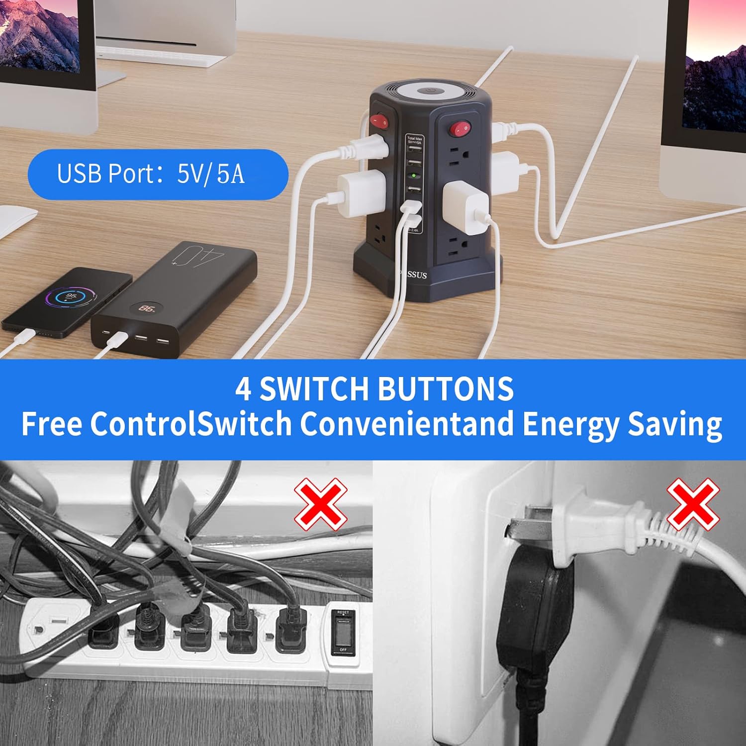 Thumbnail 4 de PASSUS Power Tower Surge Protector 12 Outlets