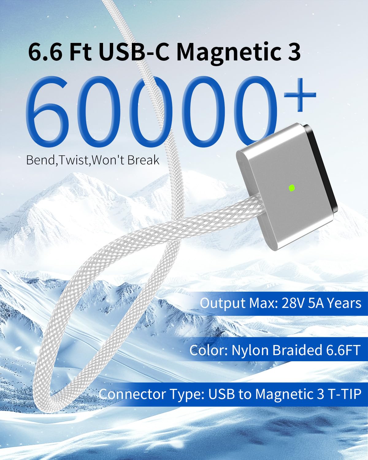 Thumbnail 4 de SURGKET USB-C to Mag 3 Cable for MacBook Pro/Air 2021–2025 (M1–M4, 14–16in) – Nylon Braided 2m