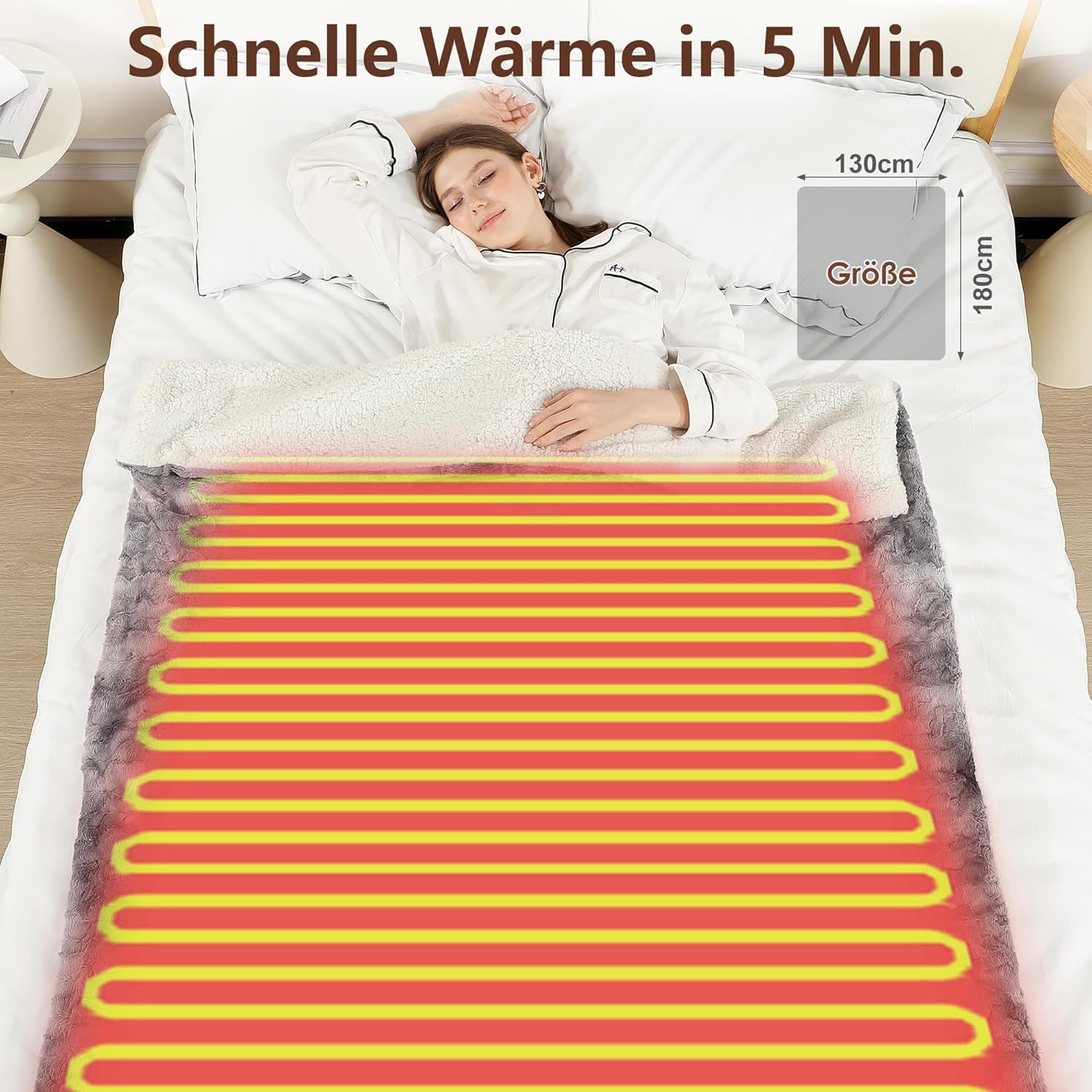 Thumbnail 4 de ESTINGO Plaid chauffant 180x130 cm double face gris-noir : 6 niveaux, minuterie 10 h et arrêt automatique