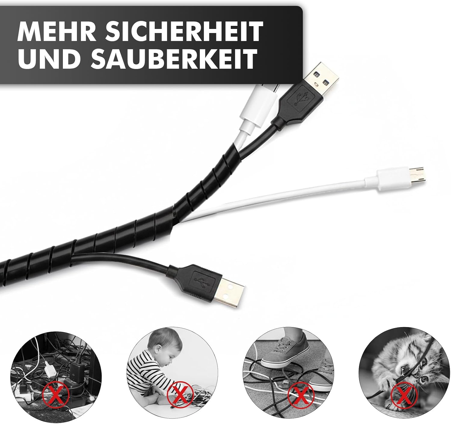 Thumbnail 5 de shinfly 2×6 m Kabelschlauch: Flexible Kabelhülle aus PE für sicheren Kabelschutz (Ø 8 mm & 10 mm) – Schwarz