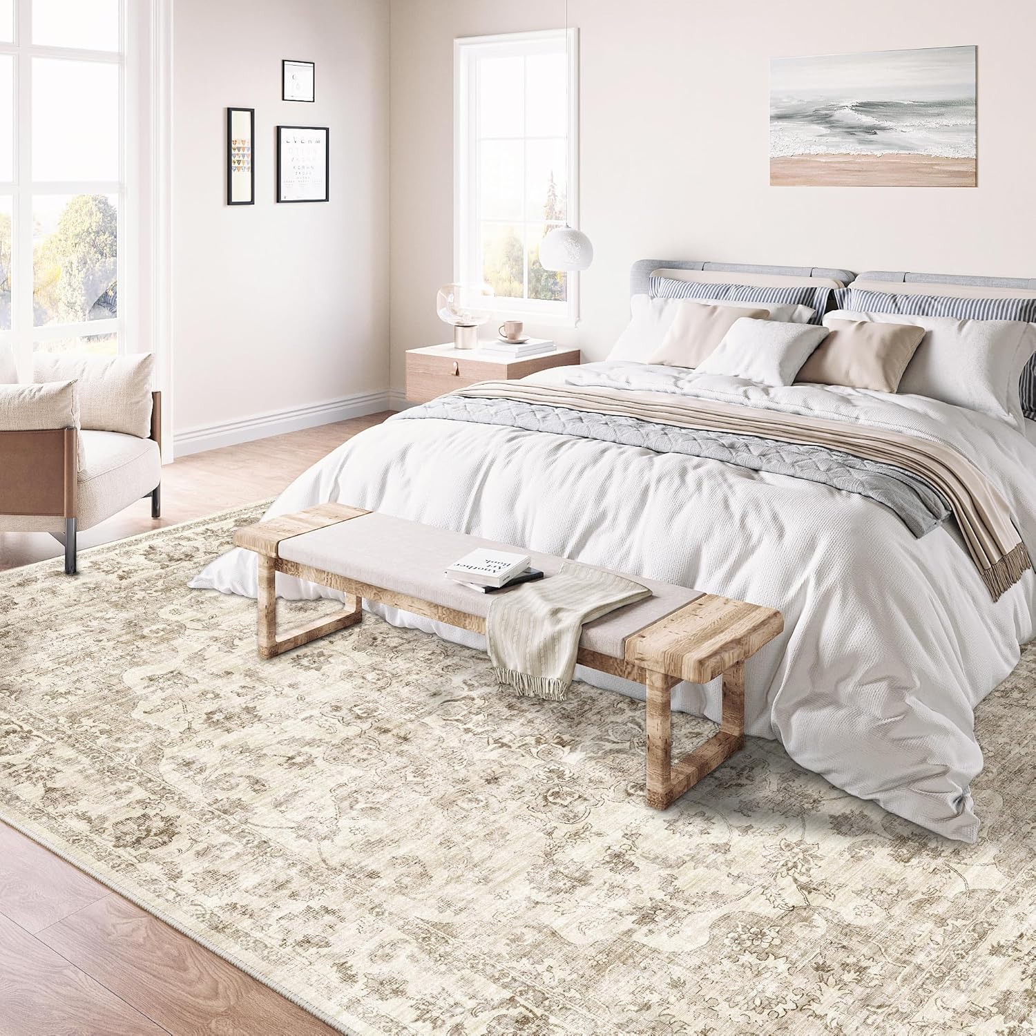 Thumbnail 2 de HUGEAR Vintage Beige Large Area Rug 300x400cm with Non-Slip TPR Backing (Washable, Low Pile)