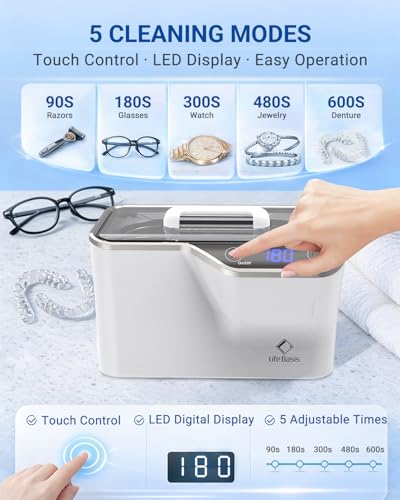 Detalle de LifeBasis Nettoyeur à Ultrasons 600 ml 48 kHz avec Fonction Degas – Nettoyage précis et silencieux