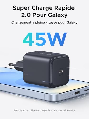 Detalle 2 de UGREEN Zapix Chargeur USB C 45W : GaN rapide, sécurité et polyvalence
