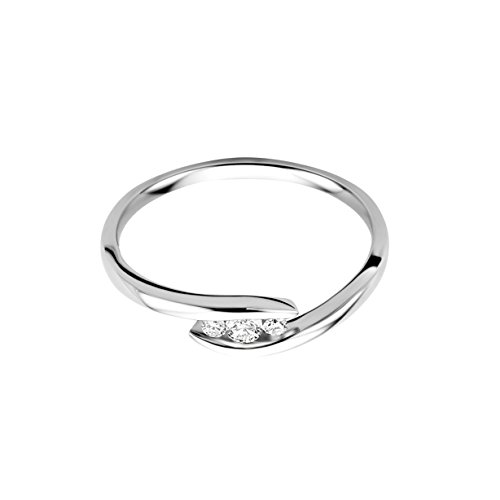Thumbnail 1 de Orovi Anillo de mujer en oro blanco de 9 quilates con diamante Trilogy (0,10 ct) para compromiso