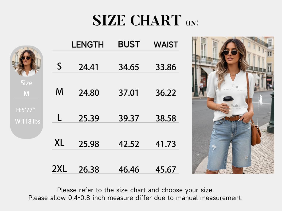 Detalle 1 de WIHOLL Short-Sleeve V-Neck Sweater for Women, Lightweight Knit