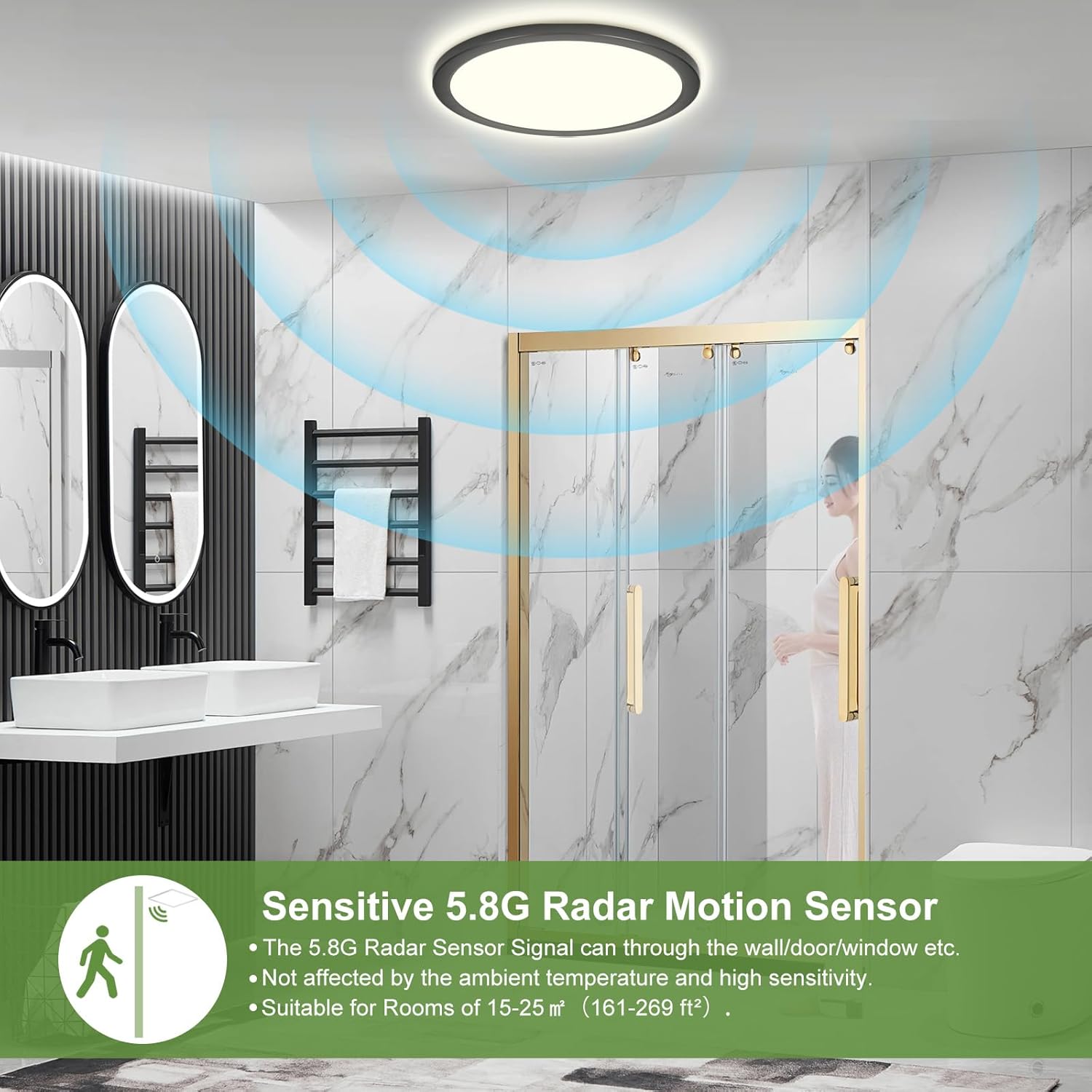 Thumbnail 4 de LEZOE LED Deckenleuchte mit Bewegungsmelder – 24W, 2650 lm, 3000K/4000K/6500K, dimmbar, Radar-Sensor