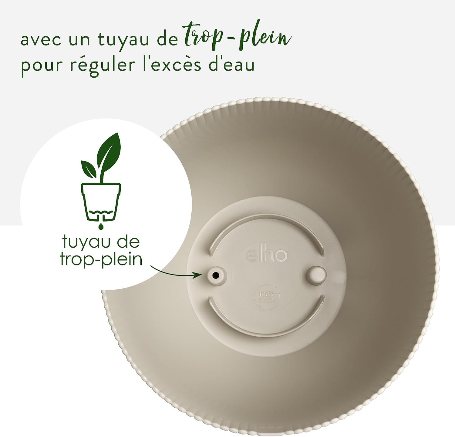 Detalle 2 de Elho Sereh Haut 30cm Pot de Fleur - Mushroom Beige