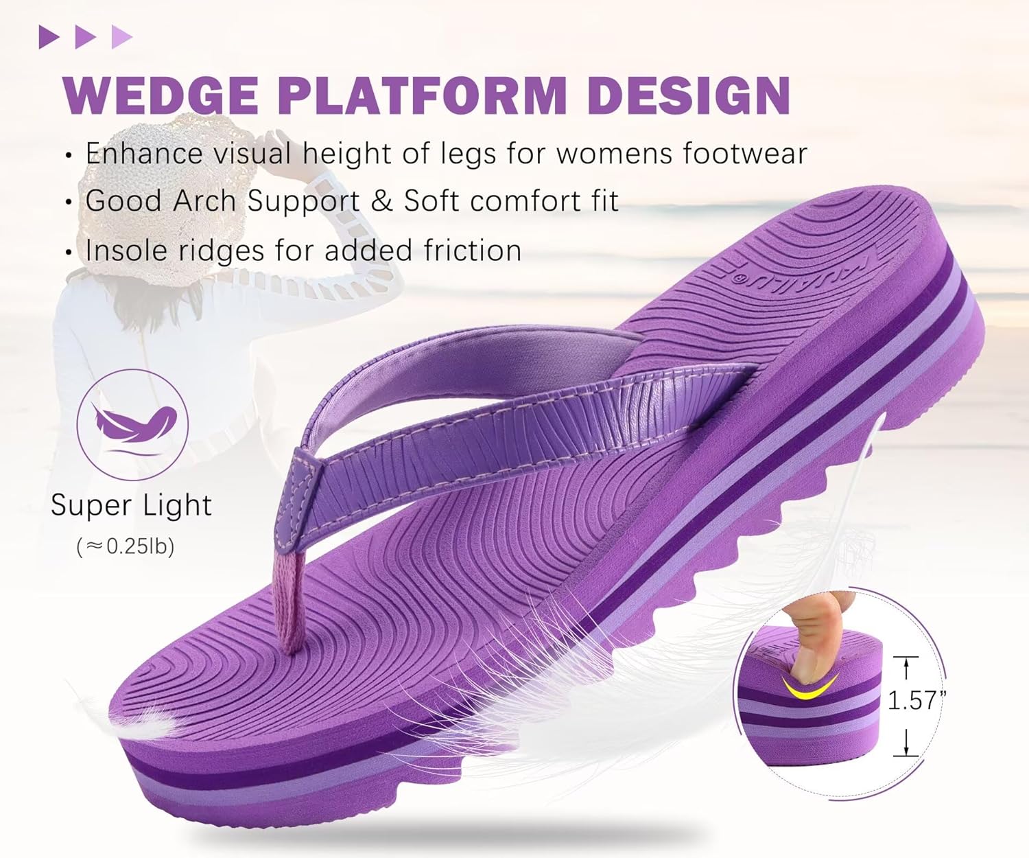 Thumbnail 2 de KuaiLu Damen Flip Flops Komfort Yoga Matte Plattform – Leichtes Strand- und Alltagserlebnis
