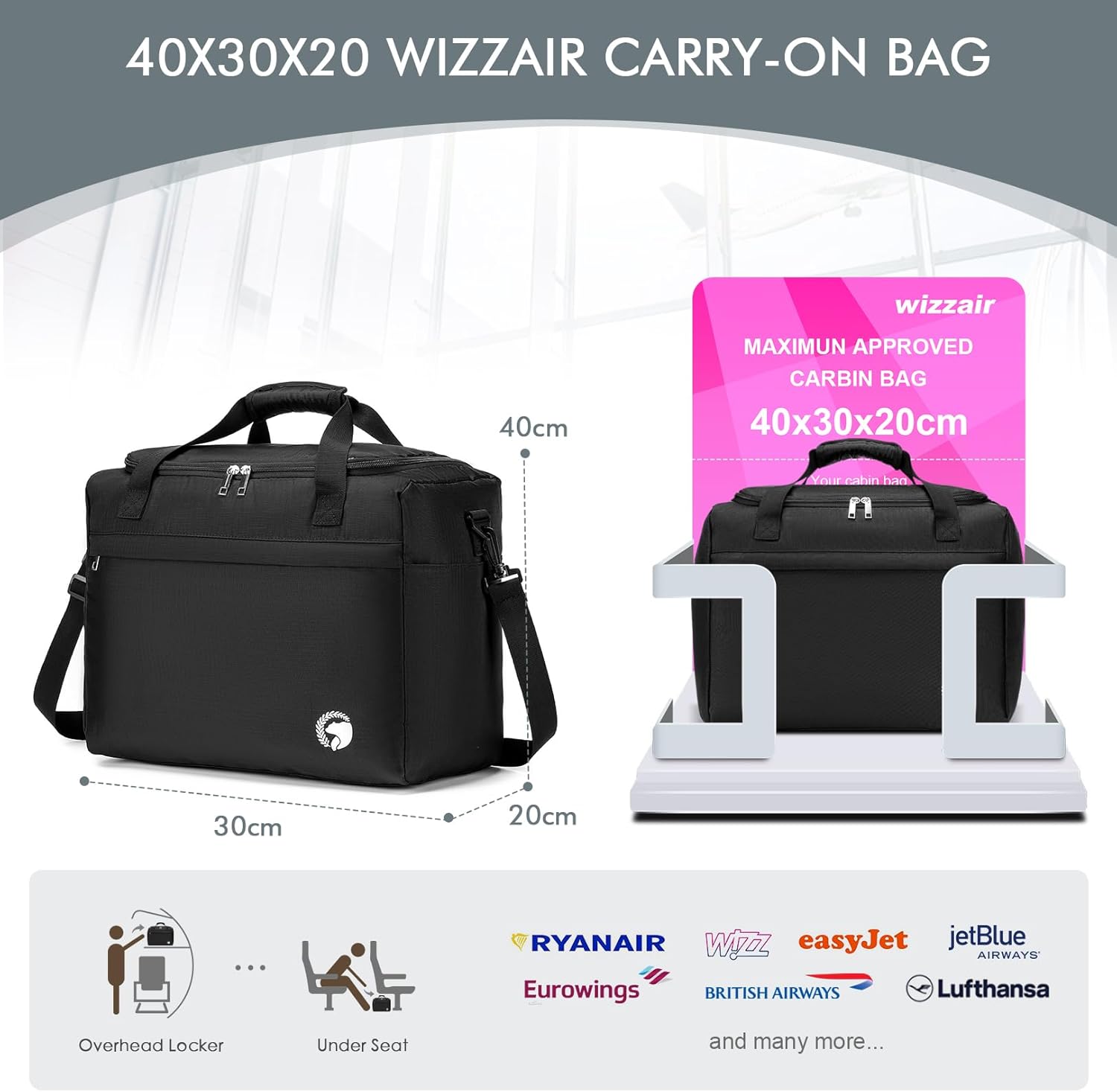 Detalle 1 de BAGZY Sac cabine 40 30 20 Transavia Wizzair Imperméable 25L