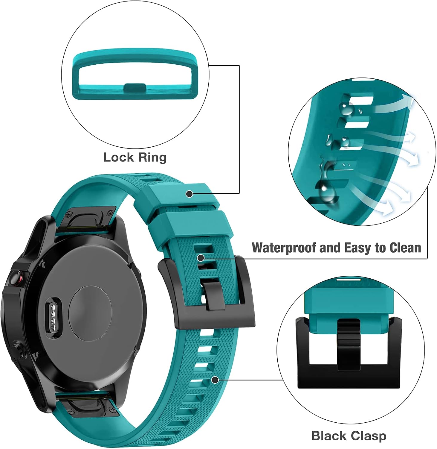 Detalle de Watch Strap for Garmin Fenix 5/5 Plus | Versatile Silicone Band Compatible with Fenix 6/6 Pro and Forerunner 935/945