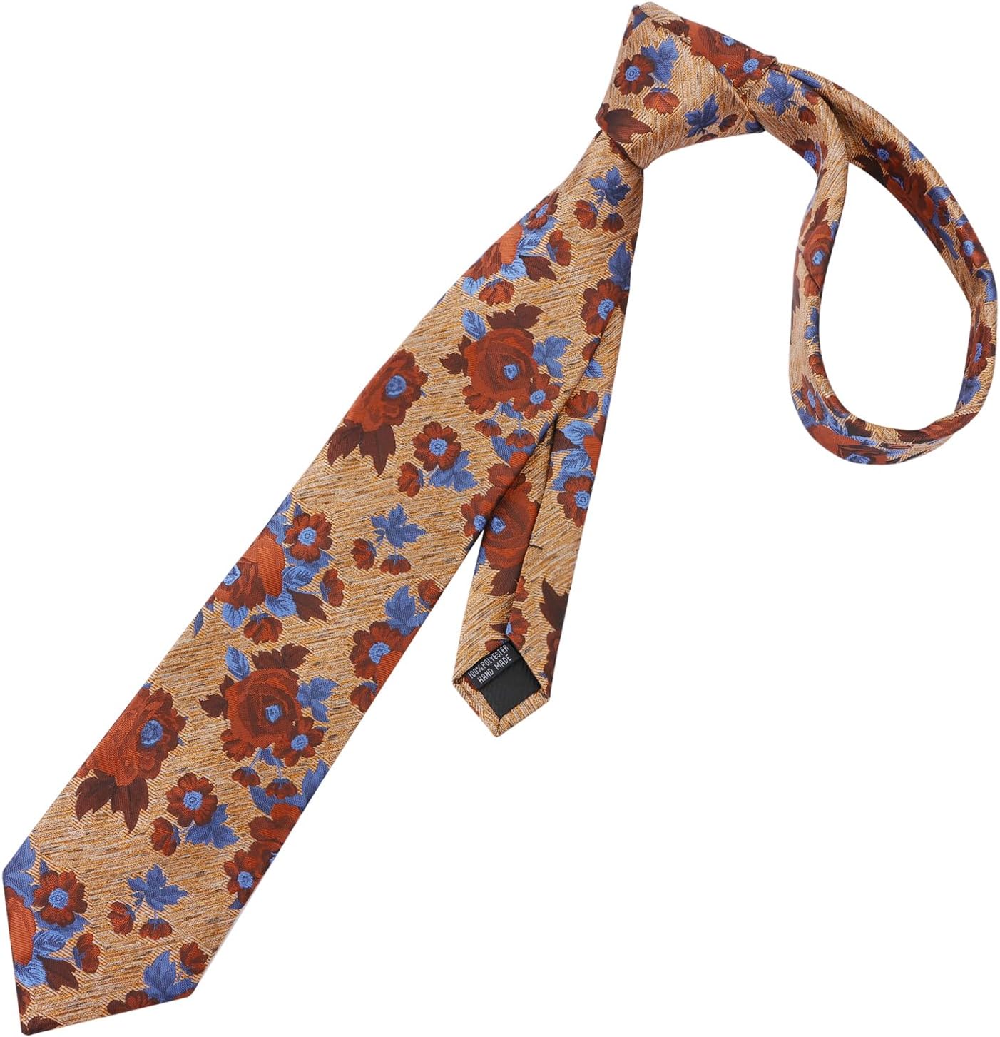 Detalle de Alizeal Flower Pattern Tie and Pocket Square Set – 100% Polyester, Floral Design for Weddings and Parties