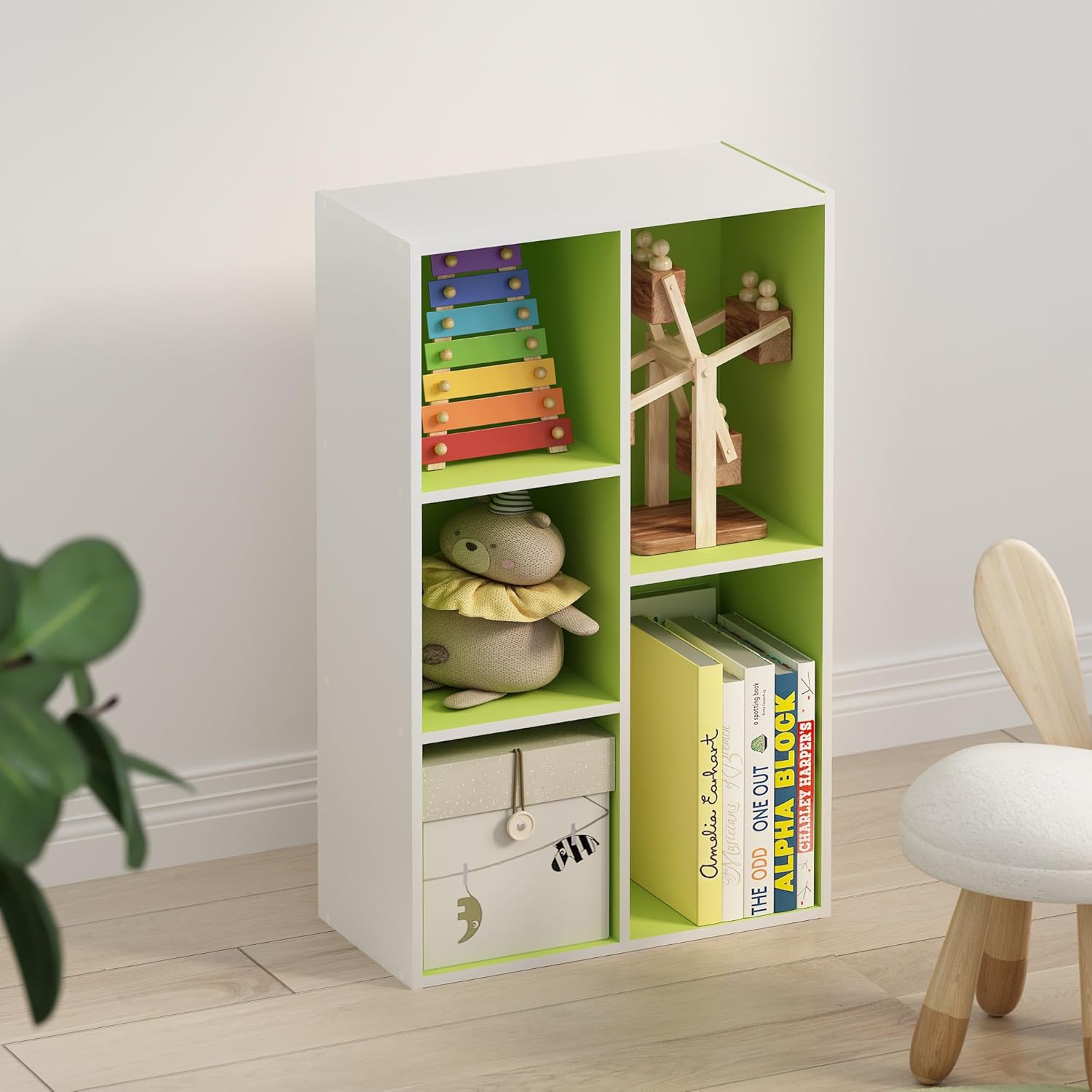 Detalle de Furinno TOMI TV Stand: Reversible 5-Cube Entertainment Center in Green