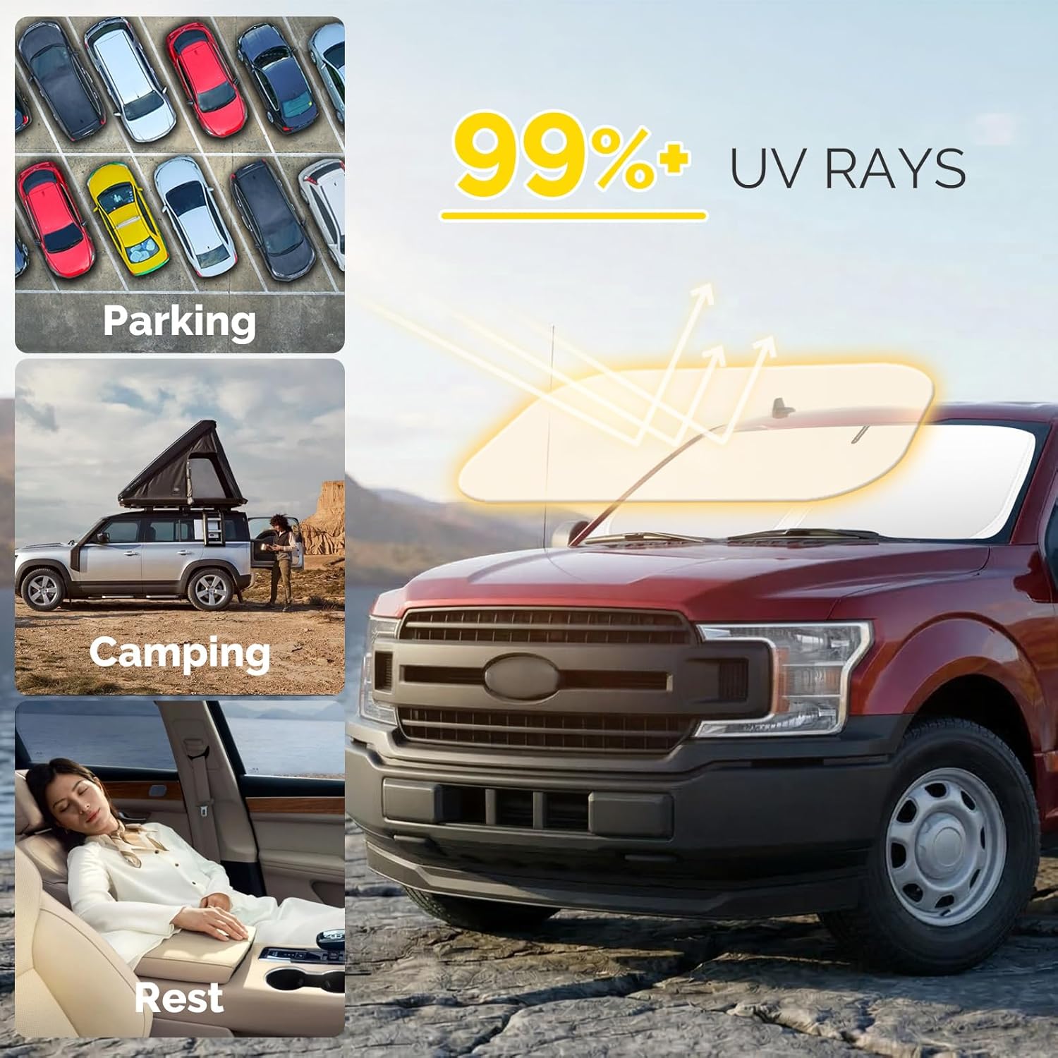 Thumbnail 1 de SHINEHOME Foldable Windshield Sun Shade for 2015-2020 & 2021-2026 Ford F-150 (Windshield Screen Cover)