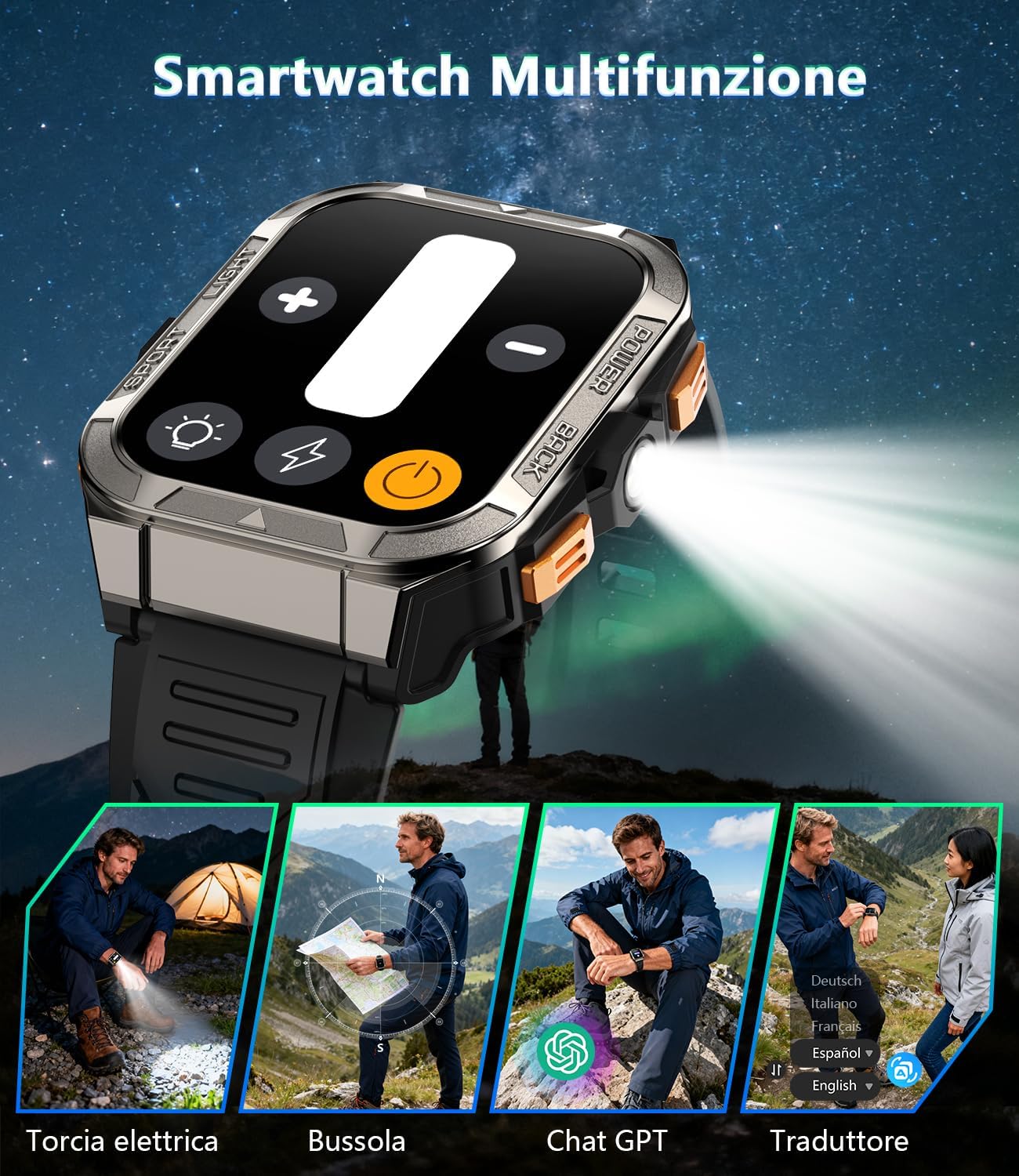Thumbnail 1 de IOWODO Smartwatch Uomo 1,91": GPS, Bussola, Chiamate Bluetooth e 100 Modalità Sportive