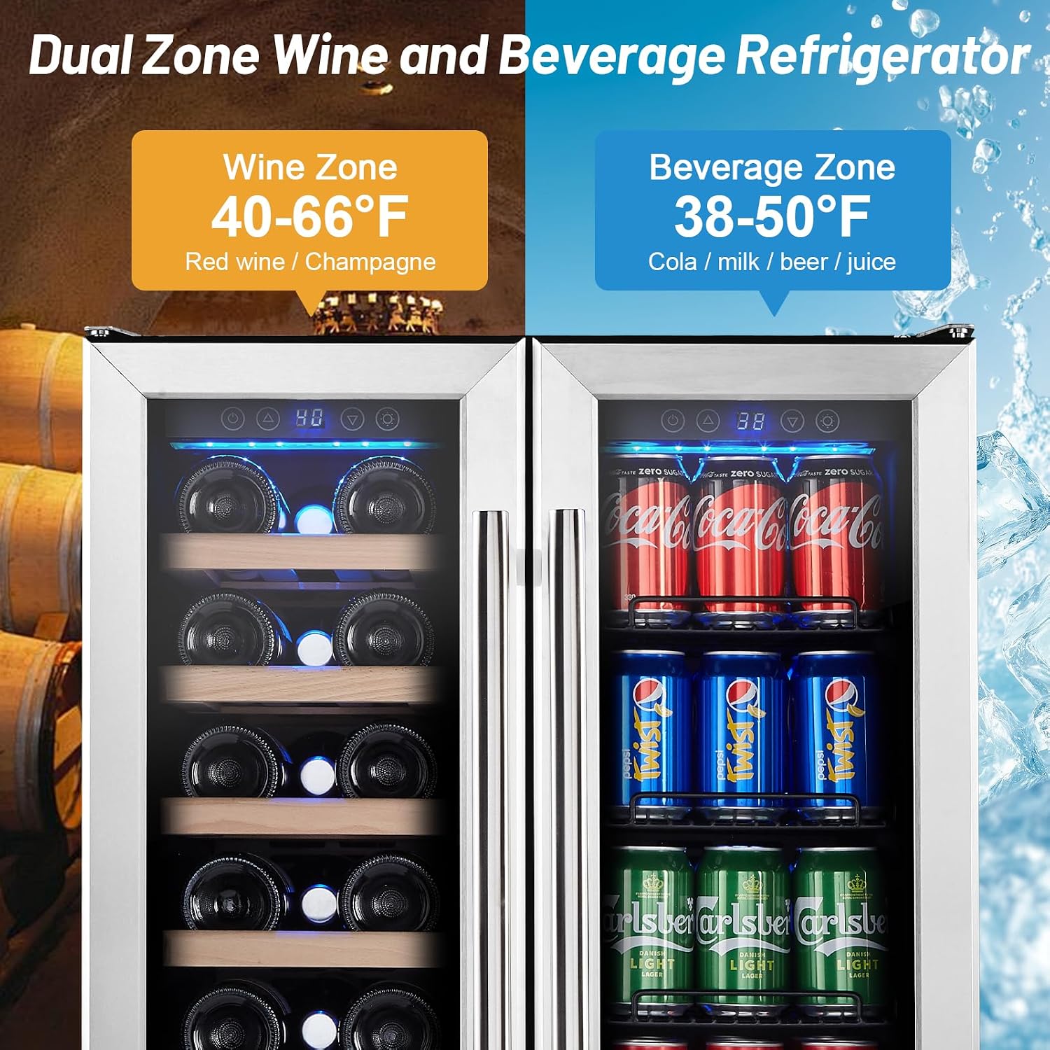 Thumbnail 2 de Kalamera KRC-150CB-B2 Dual-Zone Wine and Beverage Refrigerator, 20 Bottles/78 Cans