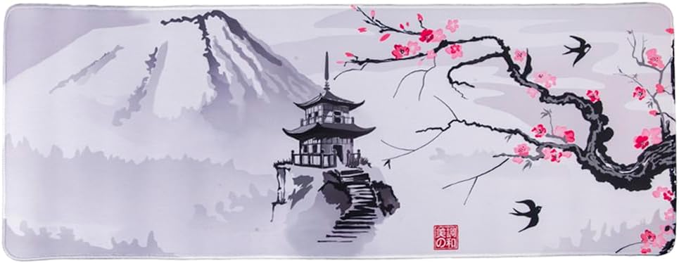 Detalle de lachineuse XXL-musmatta med japanskt körsbärsmotiv, Fuji och pagod