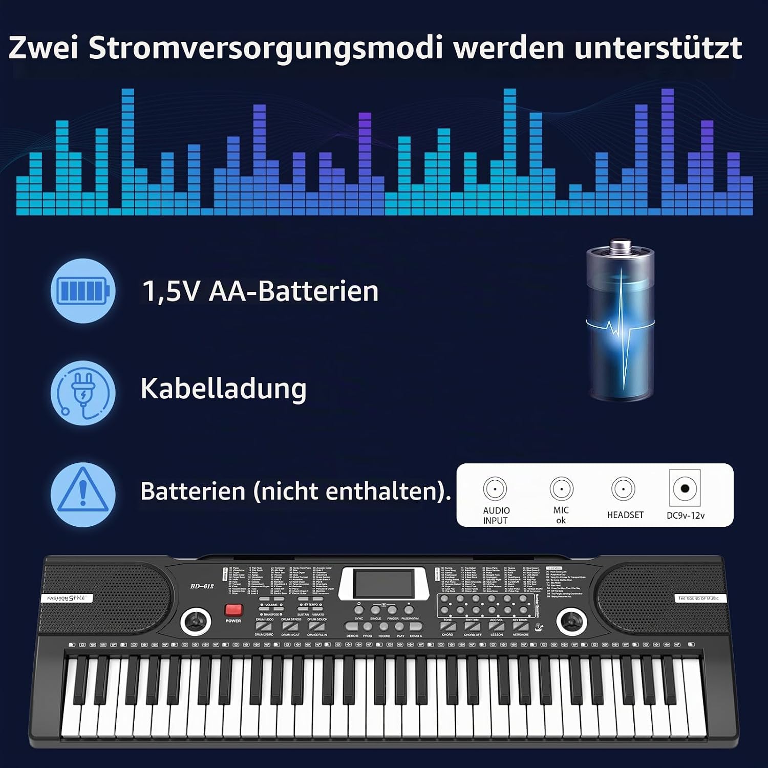 Detalle de Digital Piano Klavier 61 Tasten mit Notenständer – Tragbares E-Klavier von Dgddhjt