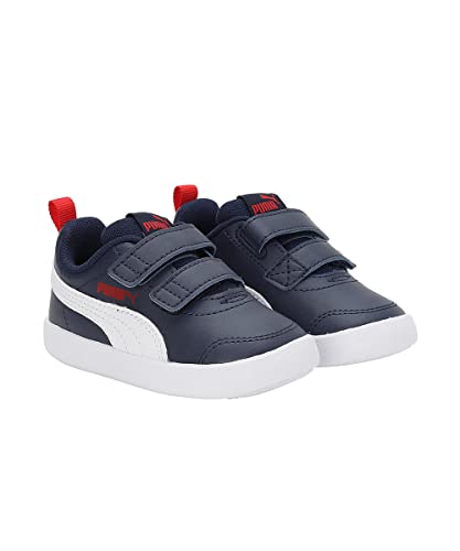 Detalle de PUMA Courtflex V2 V Inf: scarpe da ginnastica basse in pelle scamosciata per bambini, colore Peacoat/High Risk Red, taglia 26 EU