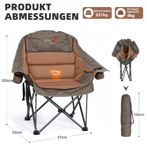 Detalle de RELAX FIELD Übergroßer Campingstuhl Faltbar – Gepolstert XXL, 102x55x57 cm