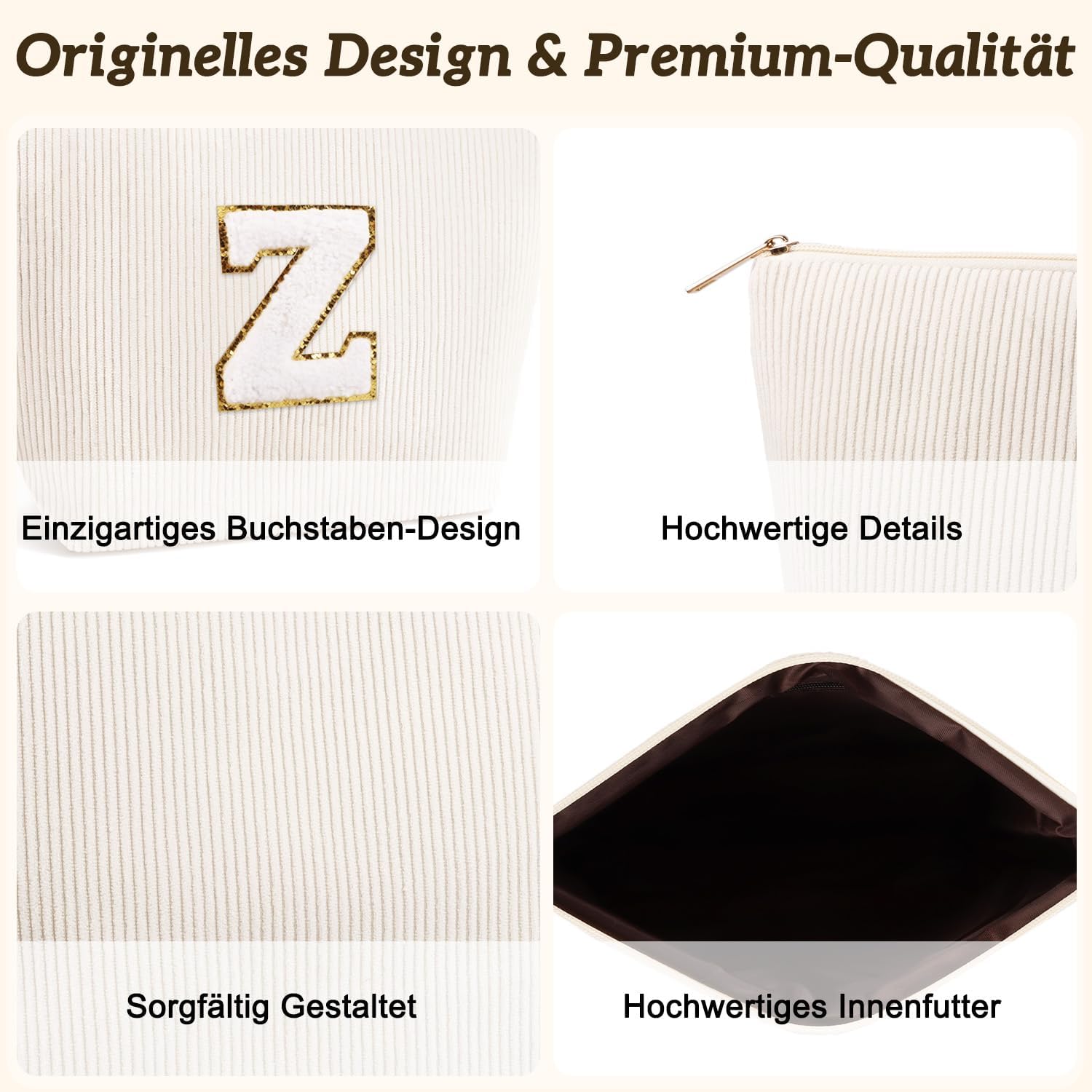 Thumbnail 4 de Giftota Set aus 2 personalisierten Kosmetiktaschen aus Cord (A–Z) für Damen & Mädchen