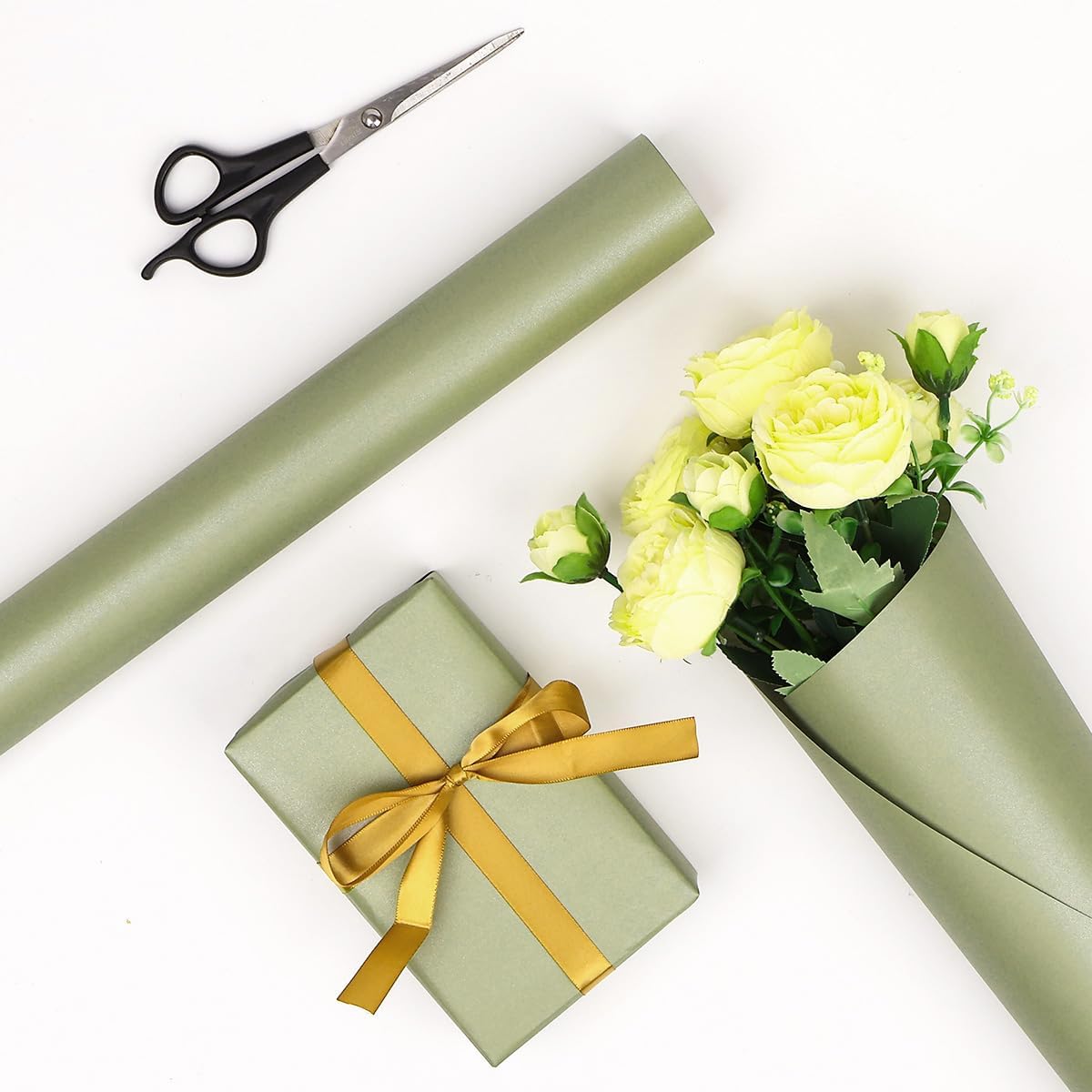 Thumbnail 2 de HBell Green Wrapping Paper Roll (43cm x 10m) – pearly lustre solid colour matte gift wrap