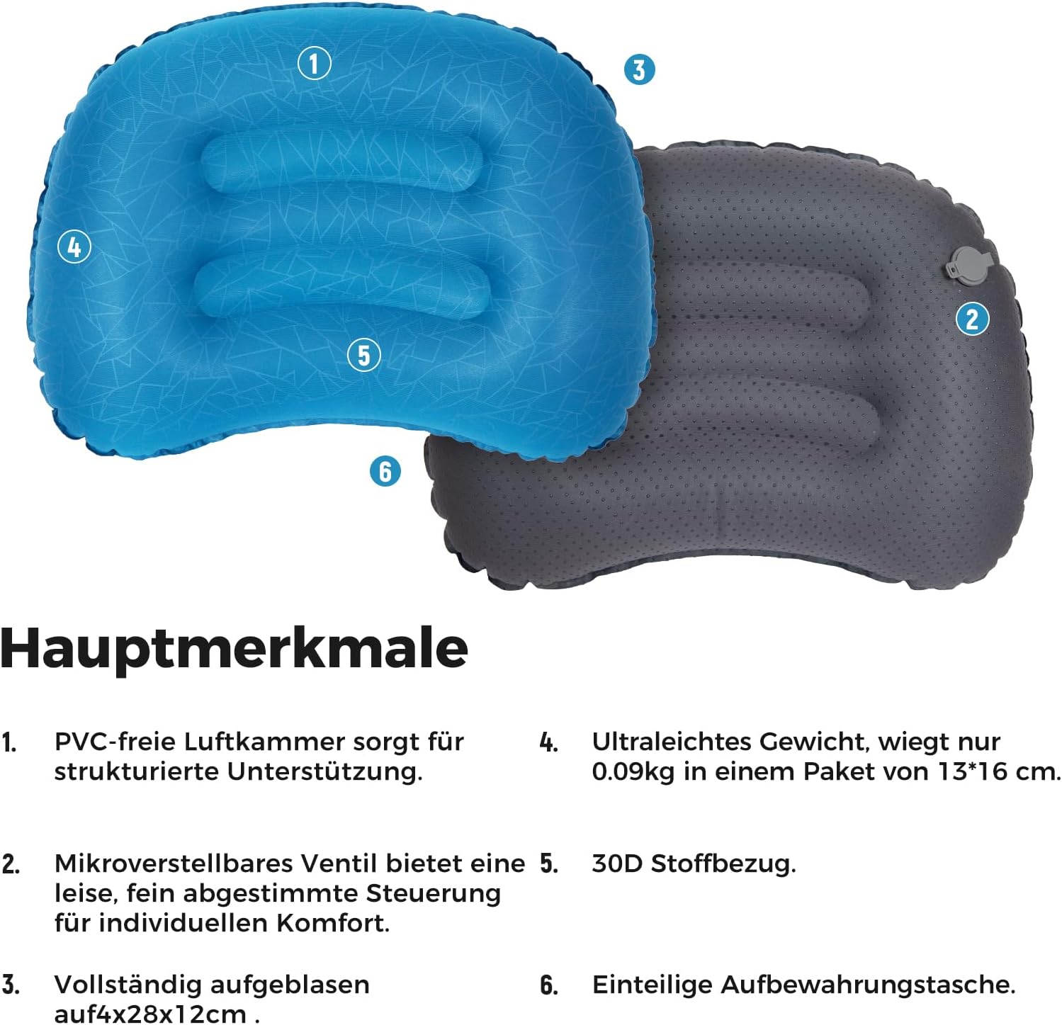 Thumbnail 2 de ATEPA Aufblasbares Kissen – Ultraleichtes, wasserdichtes Reisekissen mit ergonomischer Unterstützung