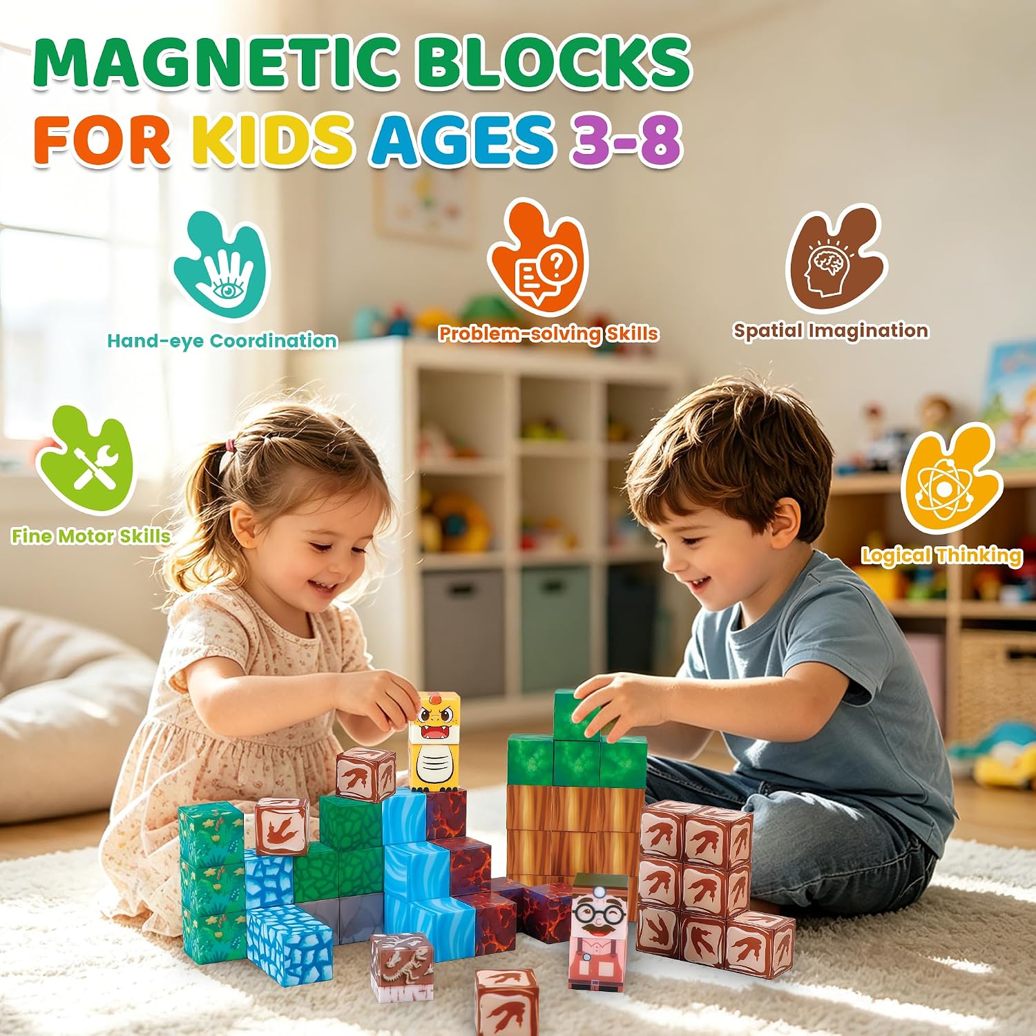 Detalle de Magnetic Building Blocks Travel Set, 52 Pieces
