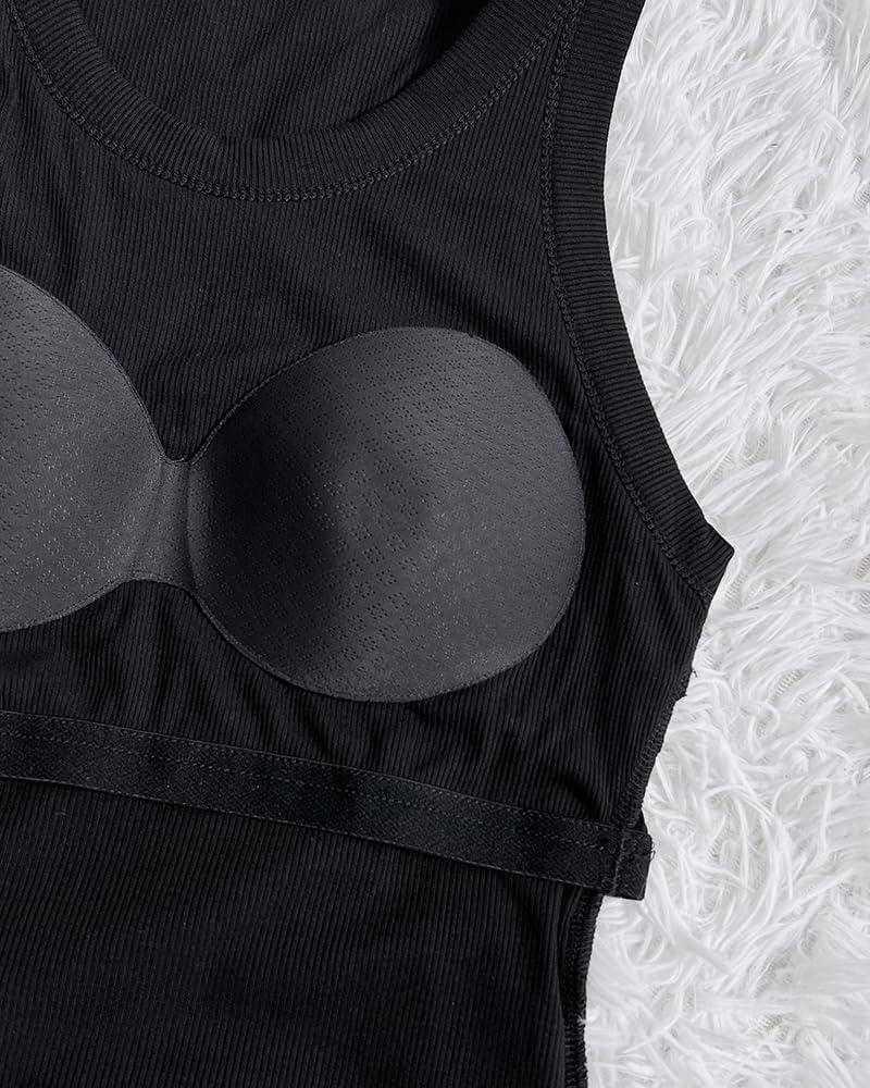 Thumbnail 3 de CHICME 2-Piece Built-In Bra Ribbed Tank Tops for Women (Racerback Fitness Workout Style)
