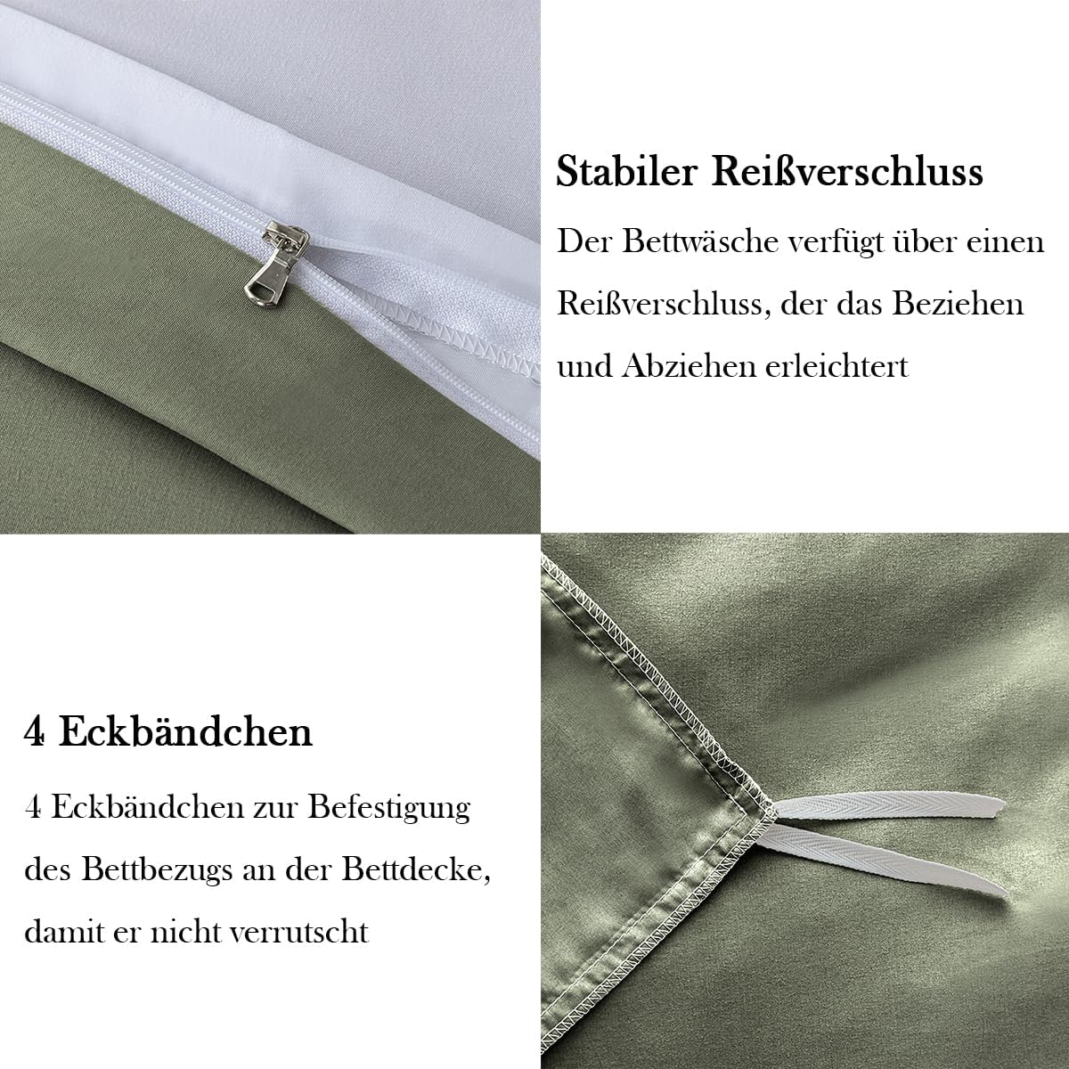 Thumbnail 3 de Nesture Bettwäsche 135x200 – 4tlg Wendebettwäsche in Salbeigrün/Weiß aus Mikrofasern