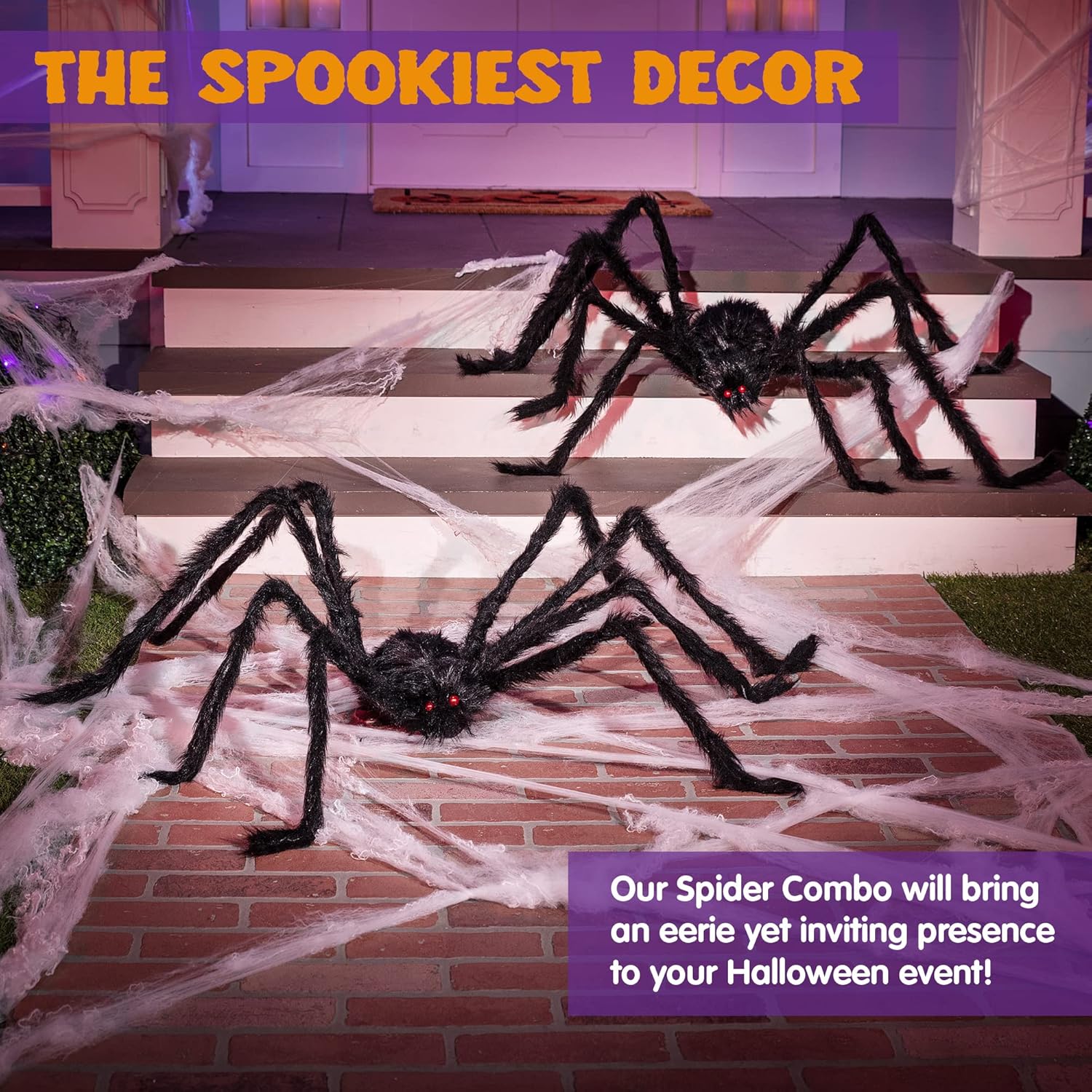 Detalle de JOYIN 10871 Halloween Spider Decorations, 2-Pack, 5 Ft with Red Eyes