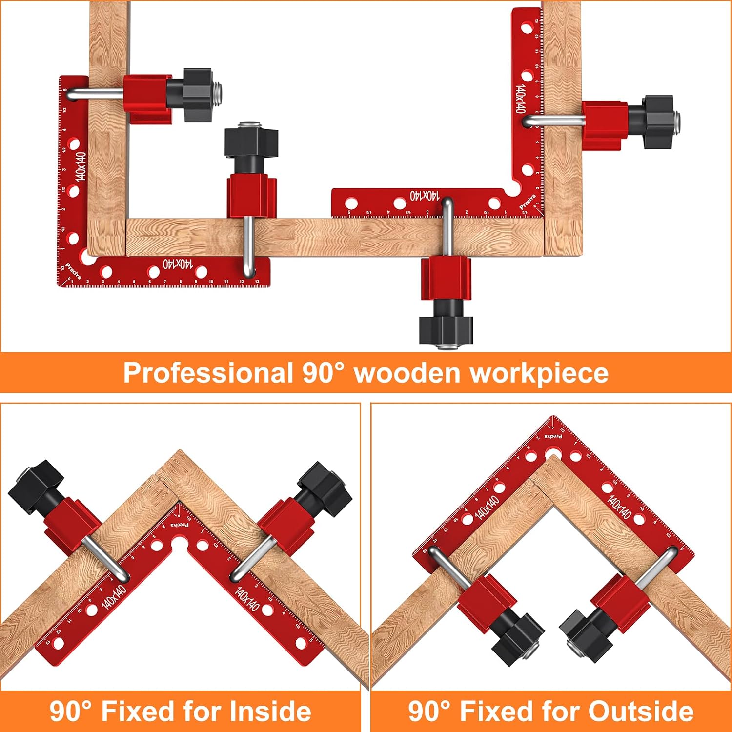 Thumbnail 4 de Preciva 90 Degree Right Angle Positioning Square Clamp (Aluminium Alloy) – 14cm set, red anodised – 2 sets