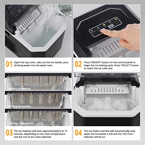 Thumbnail 5 de Máquinas para Hacer Hielo Portátil Negro Vpcok Direct (12 kg/24h, 1,5 L) — 2 tamaños de cubitos y autolimpieza