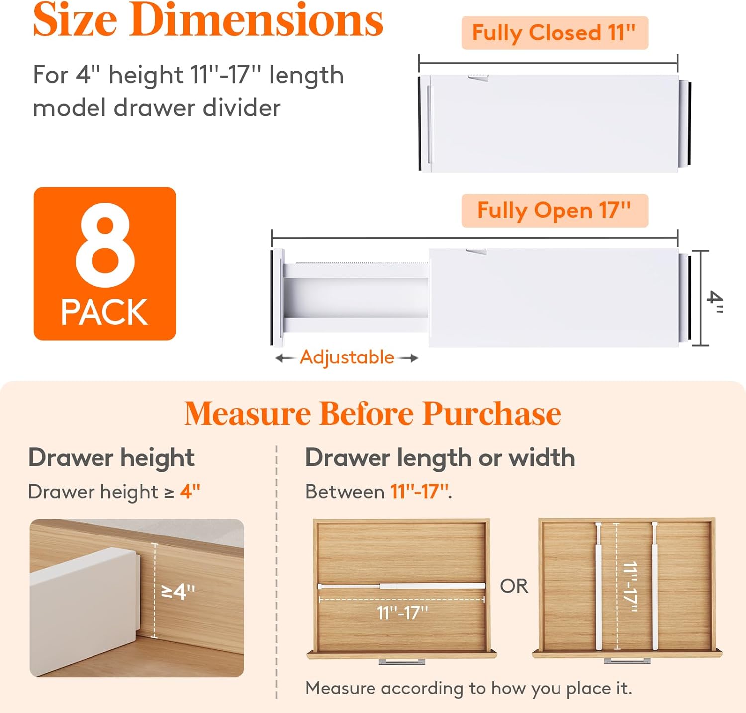 Detalle 2 de Lifewit 8-Pack Drawer Dividers, 4" High
