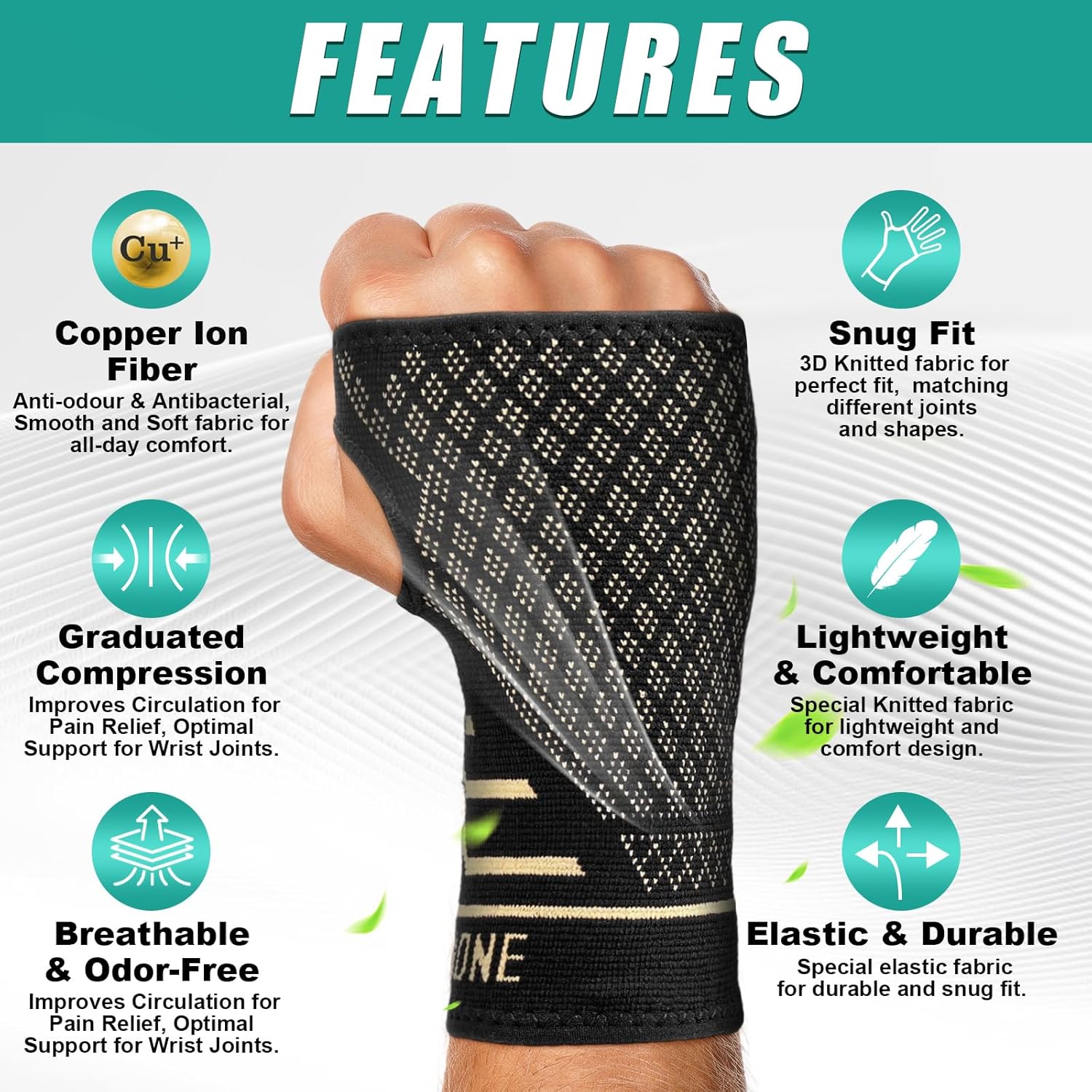 Thumbnail 2 de Lusenone Copper Wrist Supports 2 Pack
