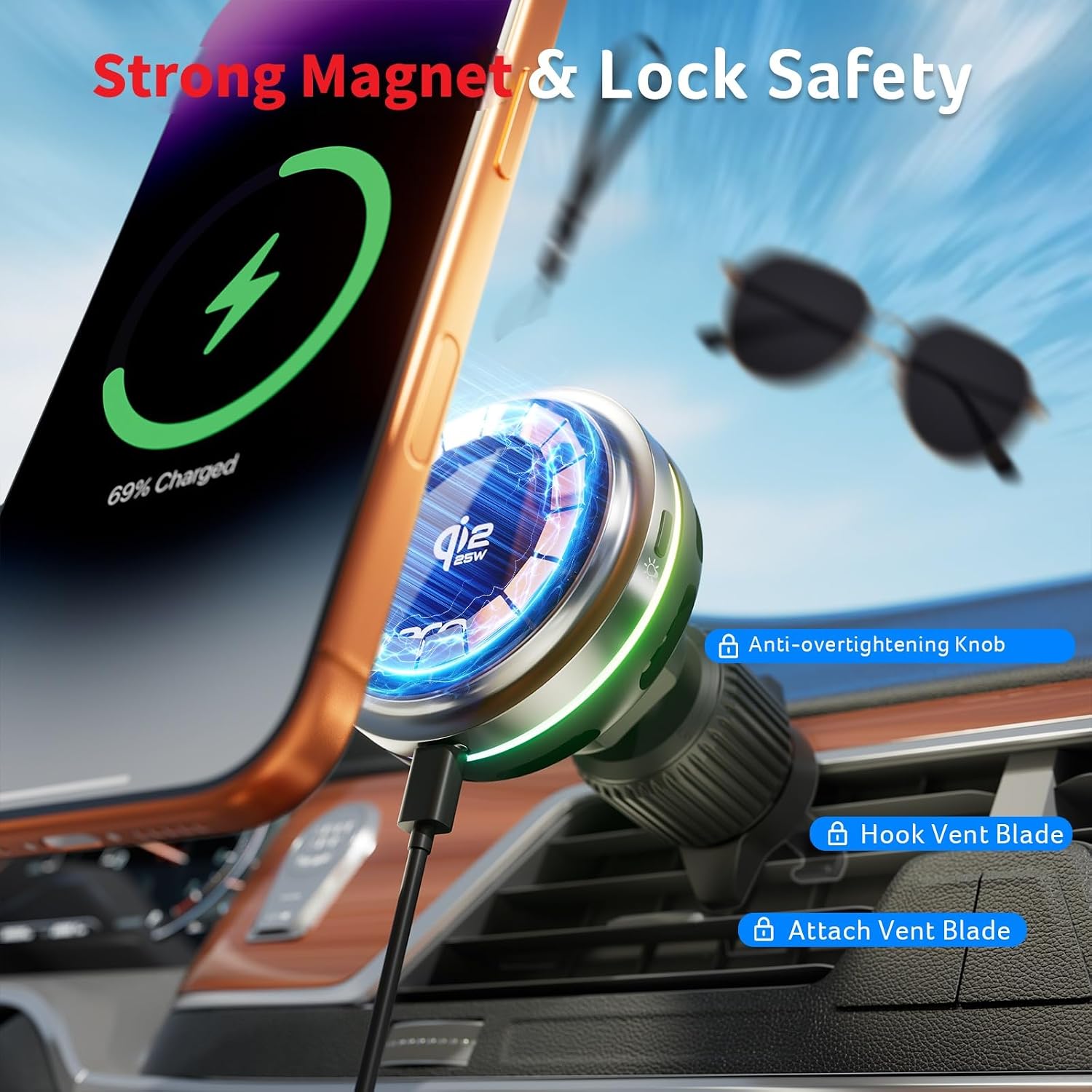 Detalle 2 de Acer Qi2.2 25W MagSafe Car Mount Charger