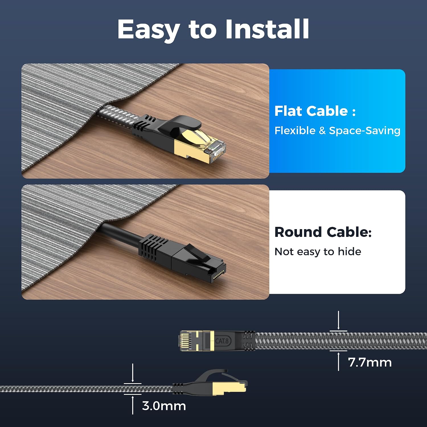 Thumbnail 3 de CAT8 Ethernet Cable 10M – 40Gbps, 2000MHz, Flat Nylon Braided Shielded with RJ45 (Indoor)