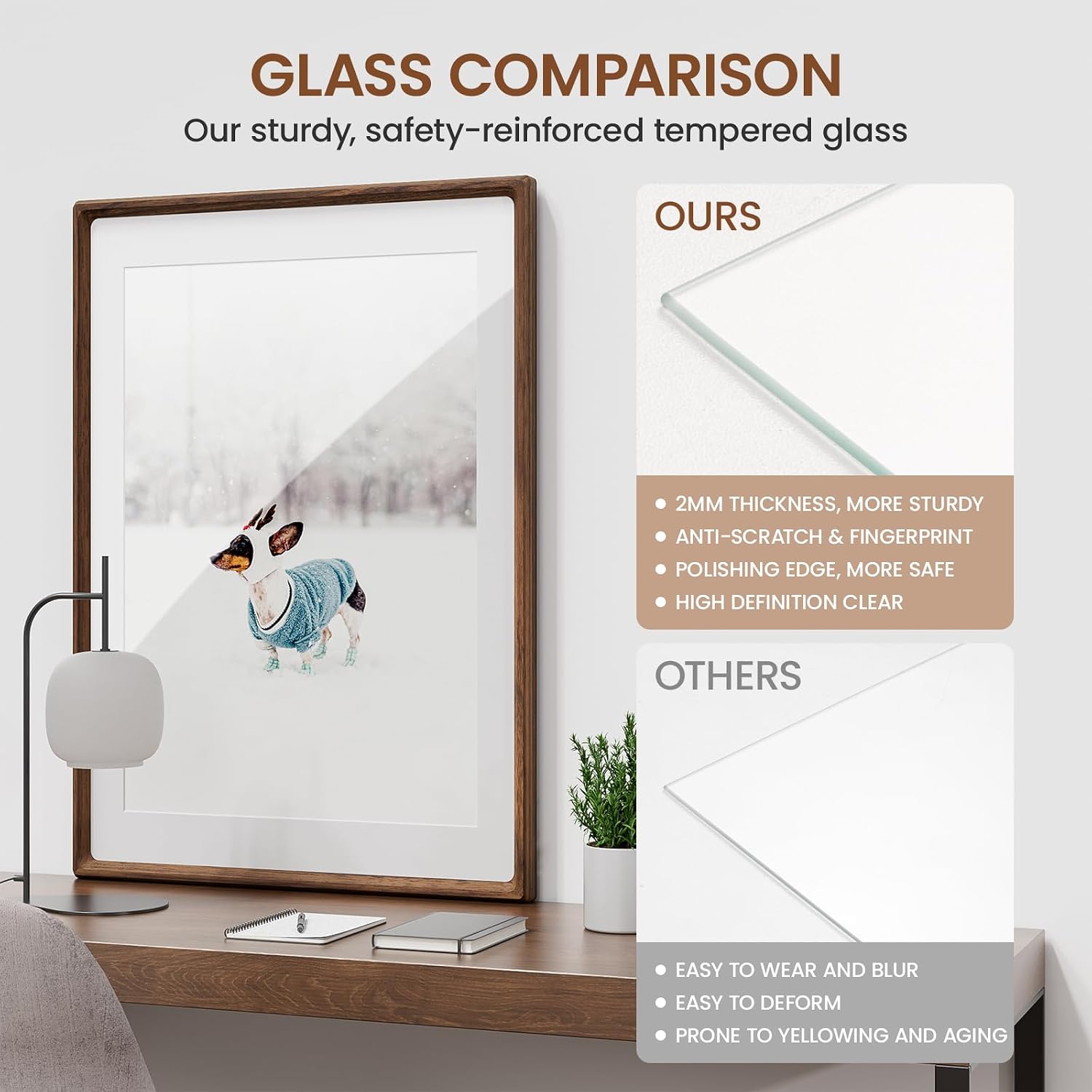 Thumbnail 5 de Feihorrm 6x8 Walnut Wood Picture Frame with 5x7 Mat and Tempered Glass