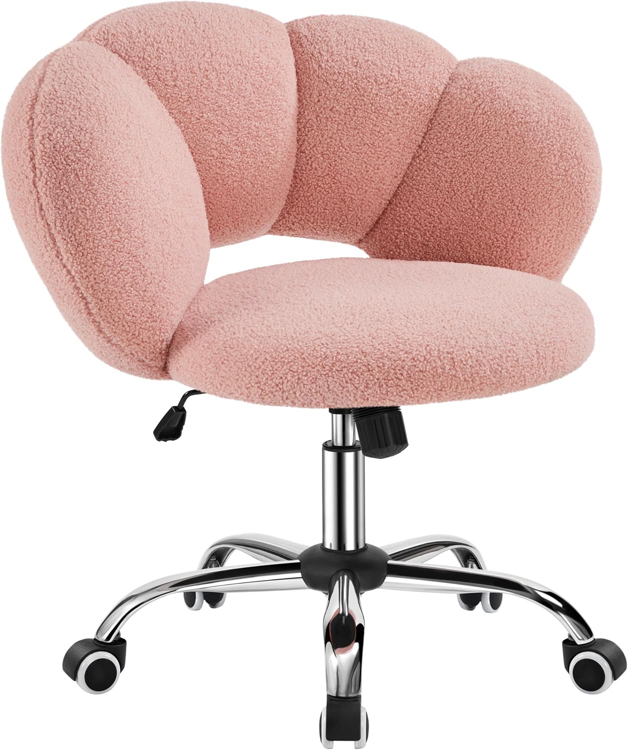 Detalle de Yaheetech sedia da ufficio con schienale “nuvola” in bouclé e ruote girevoli, altezza regolabile, rosa