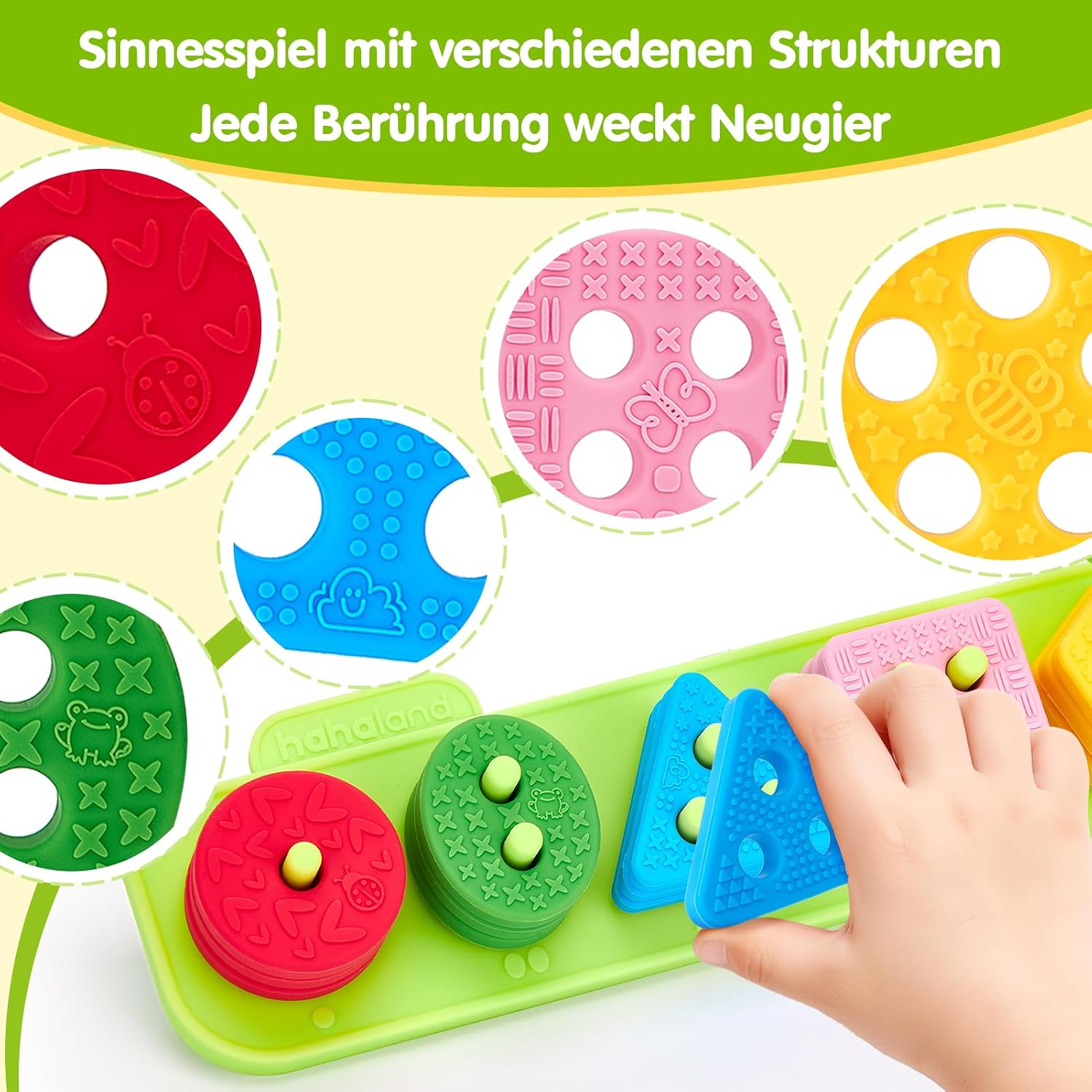 Detalle 2 de Hahaland Montessori Stapelspiel aus Silikon ab 12 Monaten
