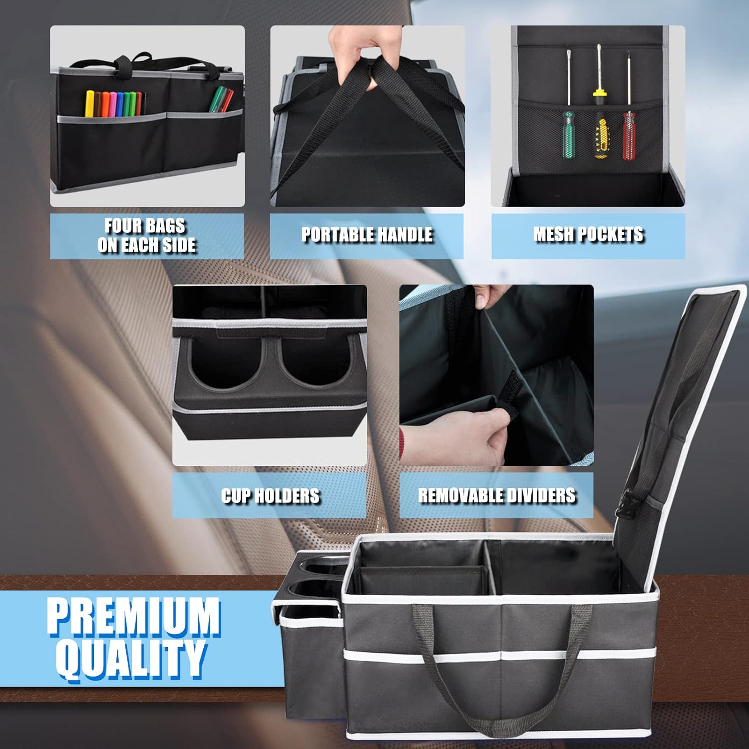 Detalle de GUWINA Car Seat Storage & Organizer (Black) for Front or Rear Seat