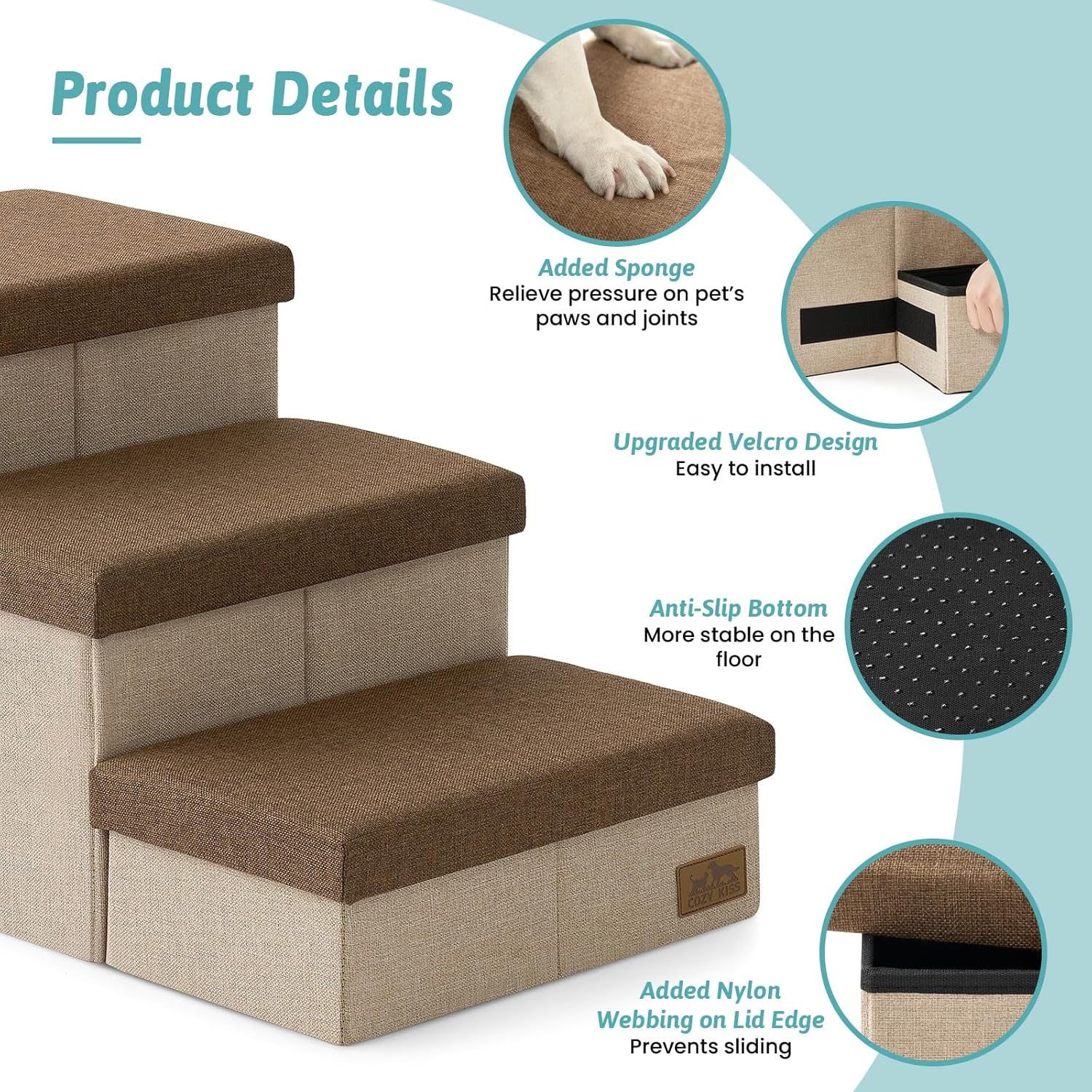 Thumbnail 6 de Dog Stairs with Storage, 3-Step Wider Sturdy Dog Steps for All Sizes