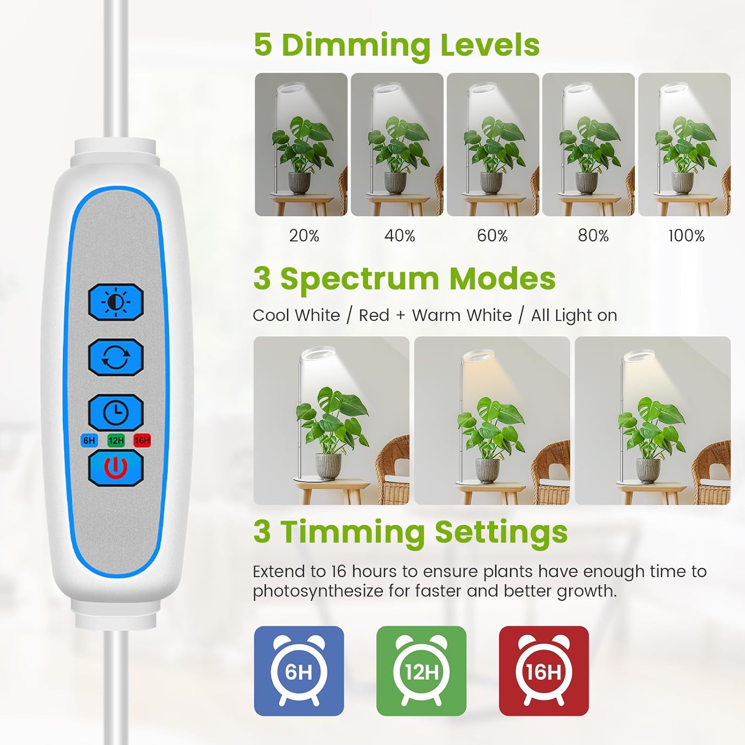 Detalle 2 de Kullsinss Vollspektrum Pflanzenlampe LED (94 cm höhenverstellbar, 80 LEDs) mit Timer