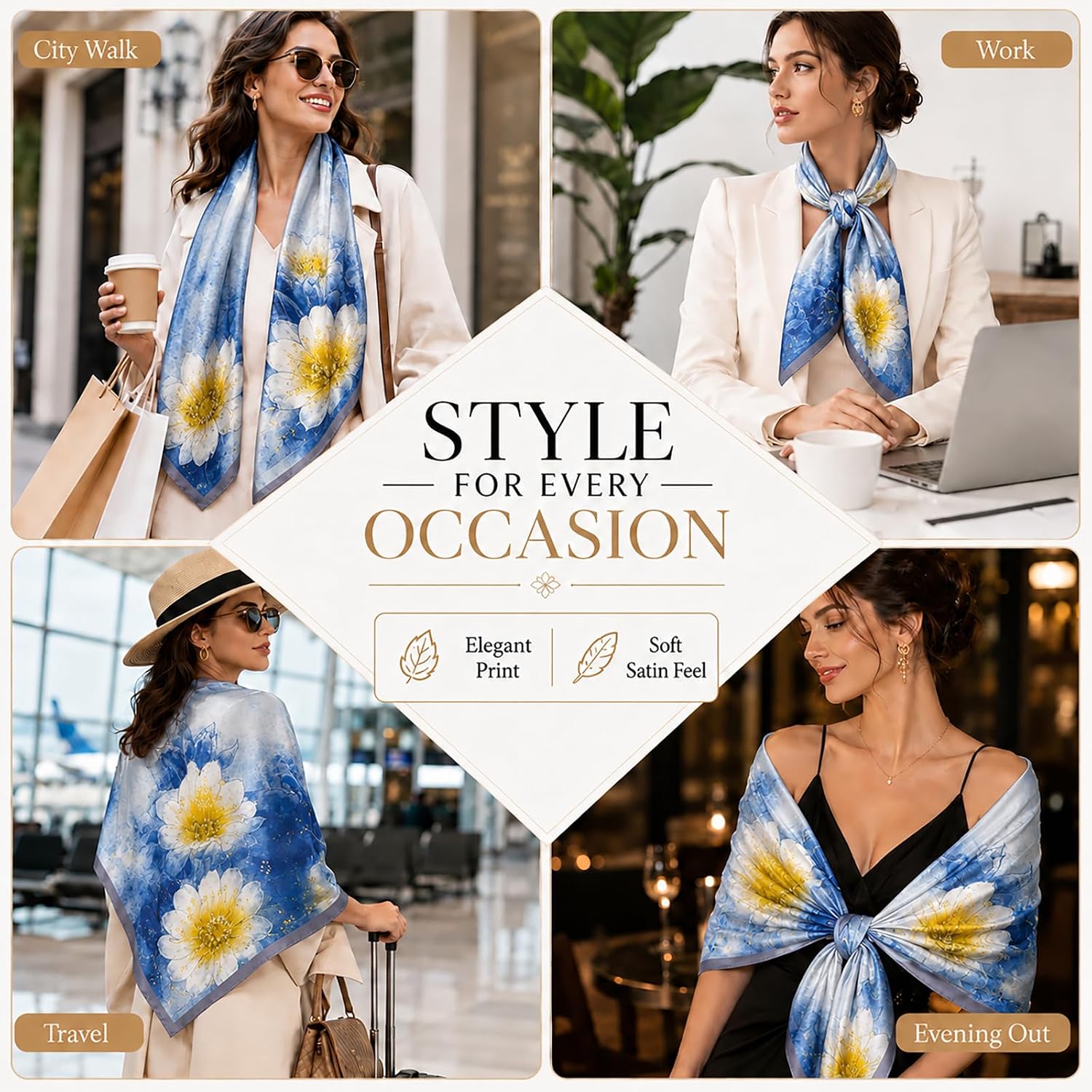 Detalle de FAIRYGATE Satin Scarf: Silky Long Scarves for Women – 180 cm x 90 cm