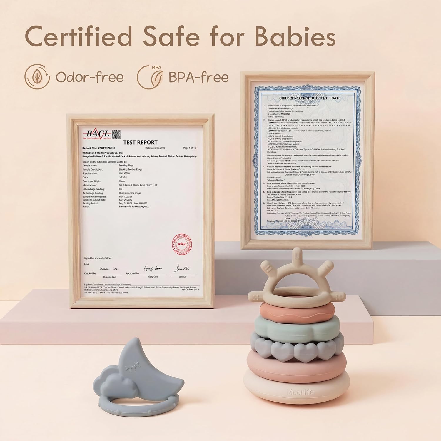 Detalle 2 de Moonkie Stapelturm für Stapelspiel – 7-teiliges Baby-Stapel- und Beißring-Set aus lebensmittelechtem Silikon