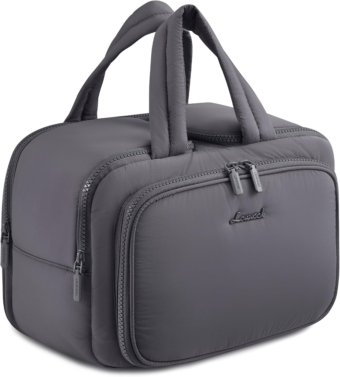 Detalle de LOVEVOOK Kulturtasche Damen Groß – leichte Reise-Kosmetiktasche mit Nassfach und Griff, grau