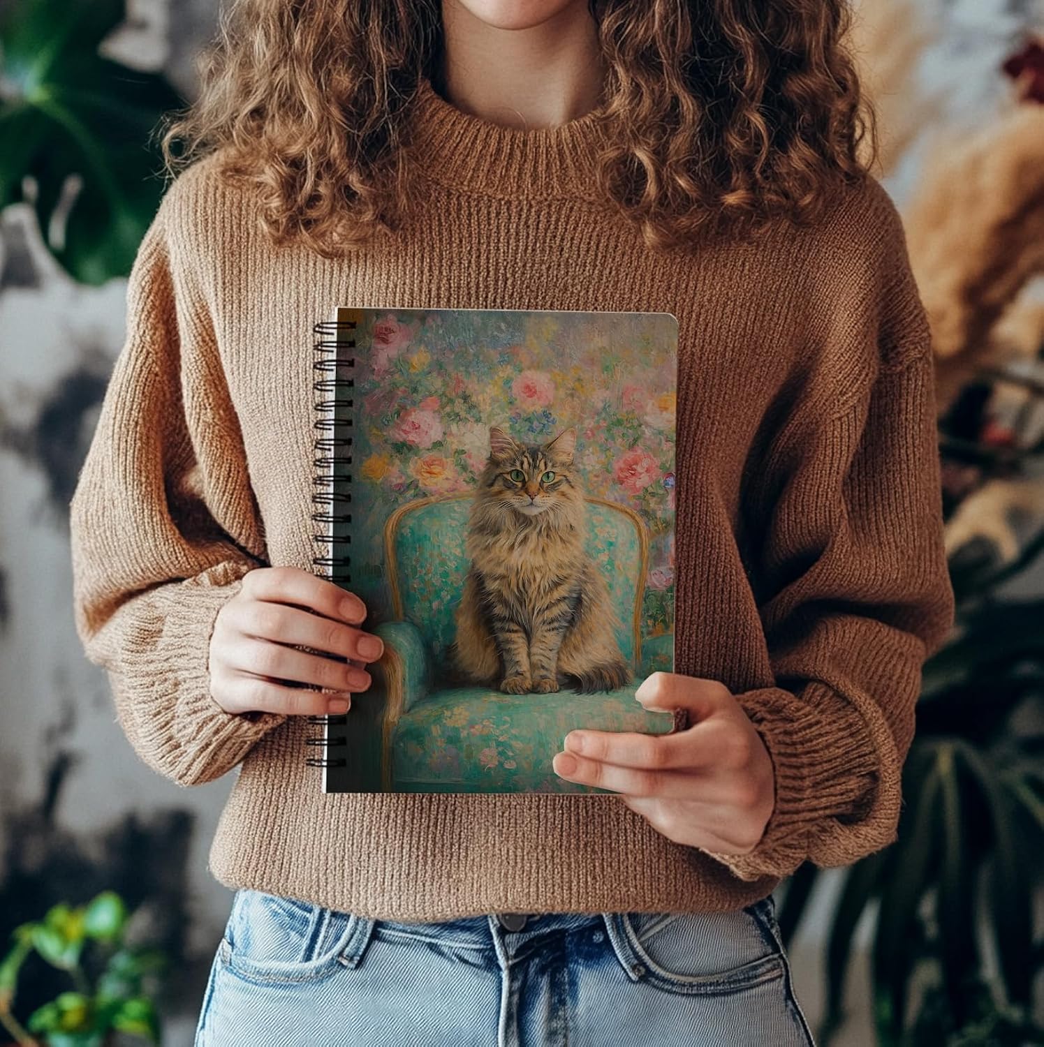 Detalle 2 de bitCNY 708 Spiral Notebook, 8.3 x 5.5 Inches, Lined Pages, Floral Cat Cover
