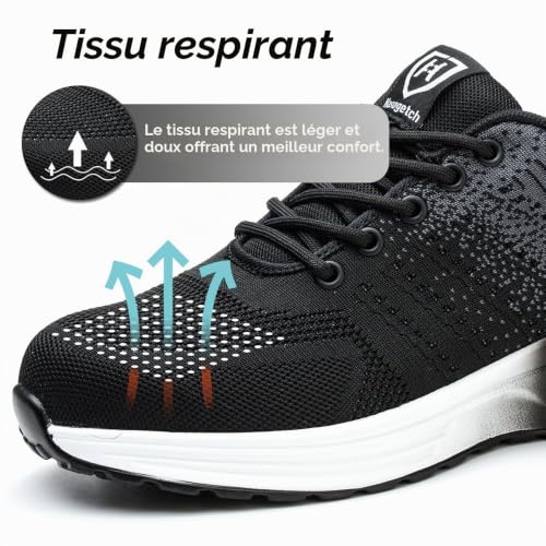 Detalle de Chaussures de sécurité Bawalon pour hommes et femmes – basket légère et respirante avec embout en acier (EU 36-46) gris