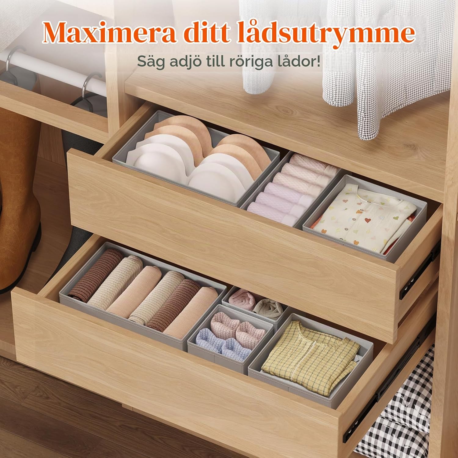 Detalle 2 de Lifewit lådorganisatör, 6-pack i tre storlekar, vikbar och ljusgrå