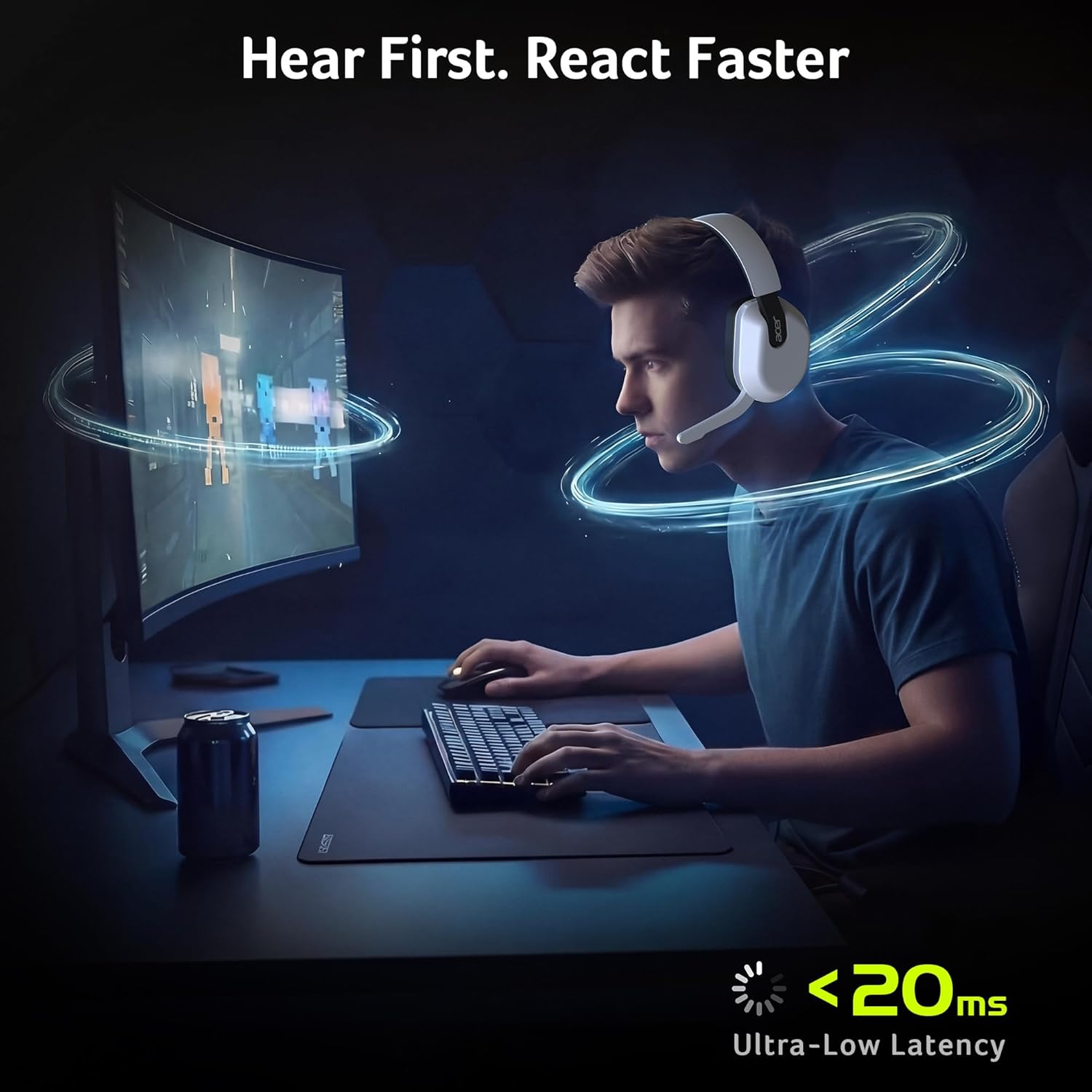 Thumbnail 3 de Acer Wireless Gaming Headset for PS5/PS4, PC & Mac — 2.4GHz + Bluetooth 6.0 with Flip-to-Mute Mic (White)