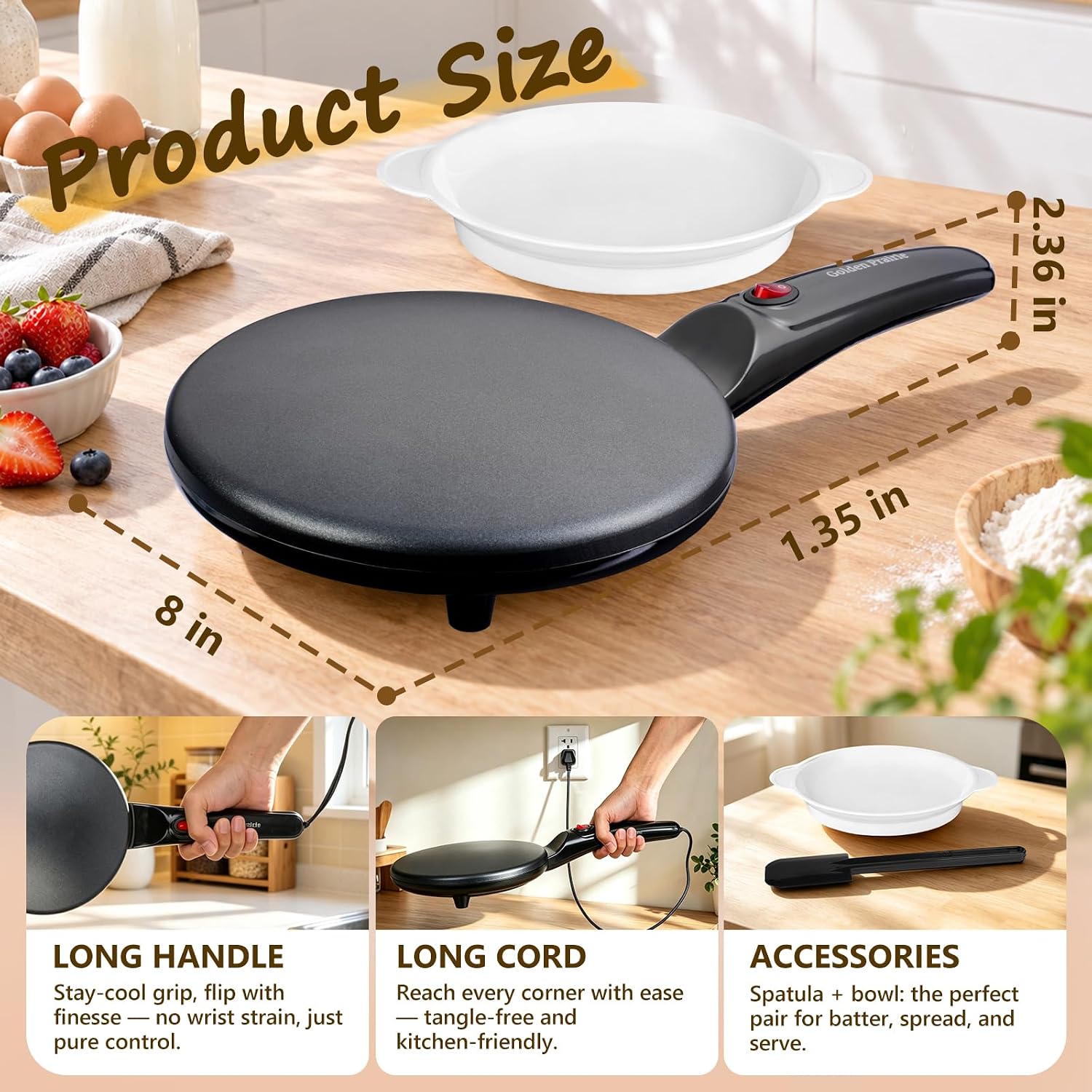 Detalle de Electric Crepe Maker with 8" Nonstick Pan — 800W, Auto Temp Control